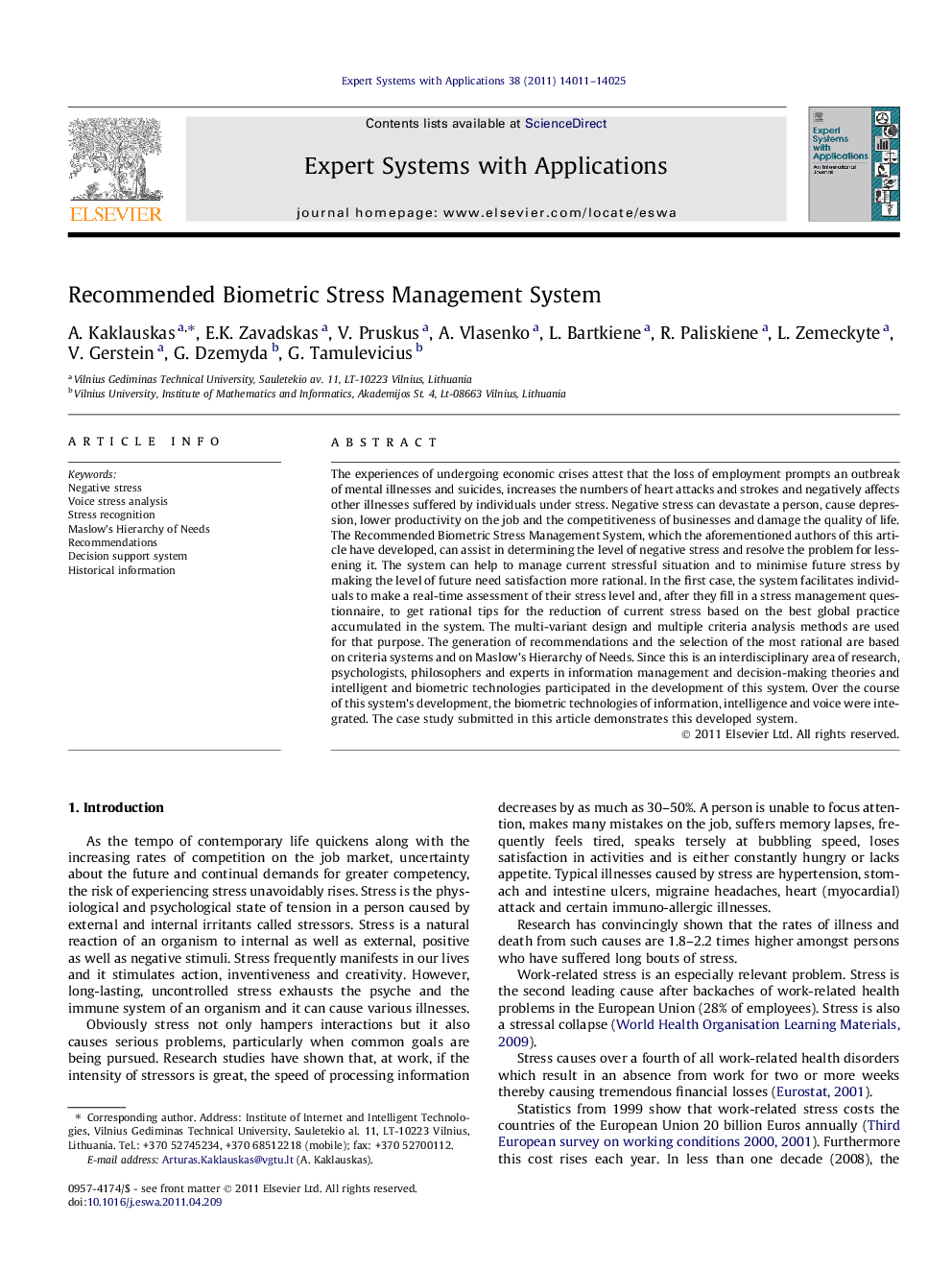 Recommended Biometric Stress Management System