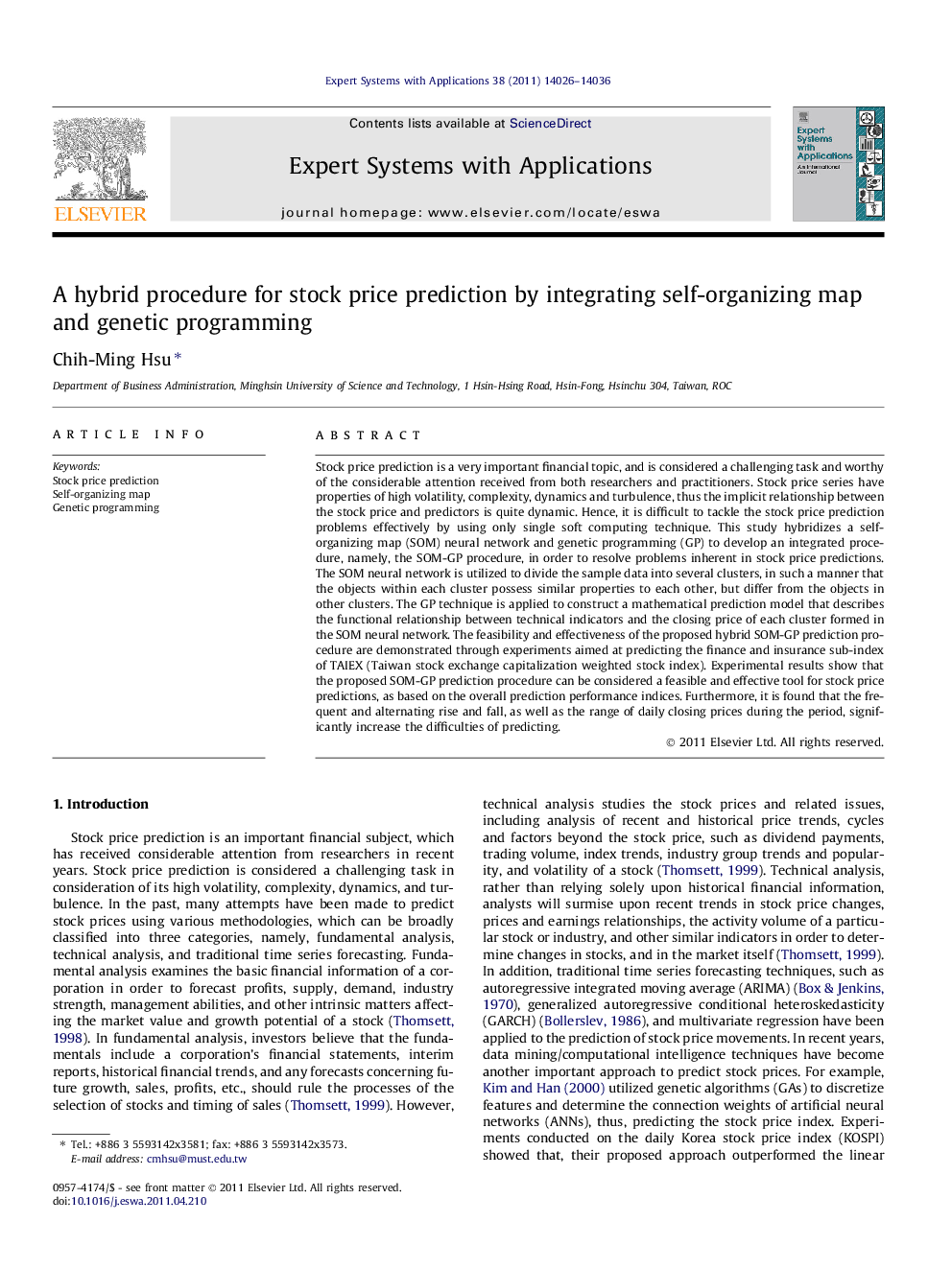 A hybrid procedure for stock price prediction by integrating self-organizing map and genetic programming