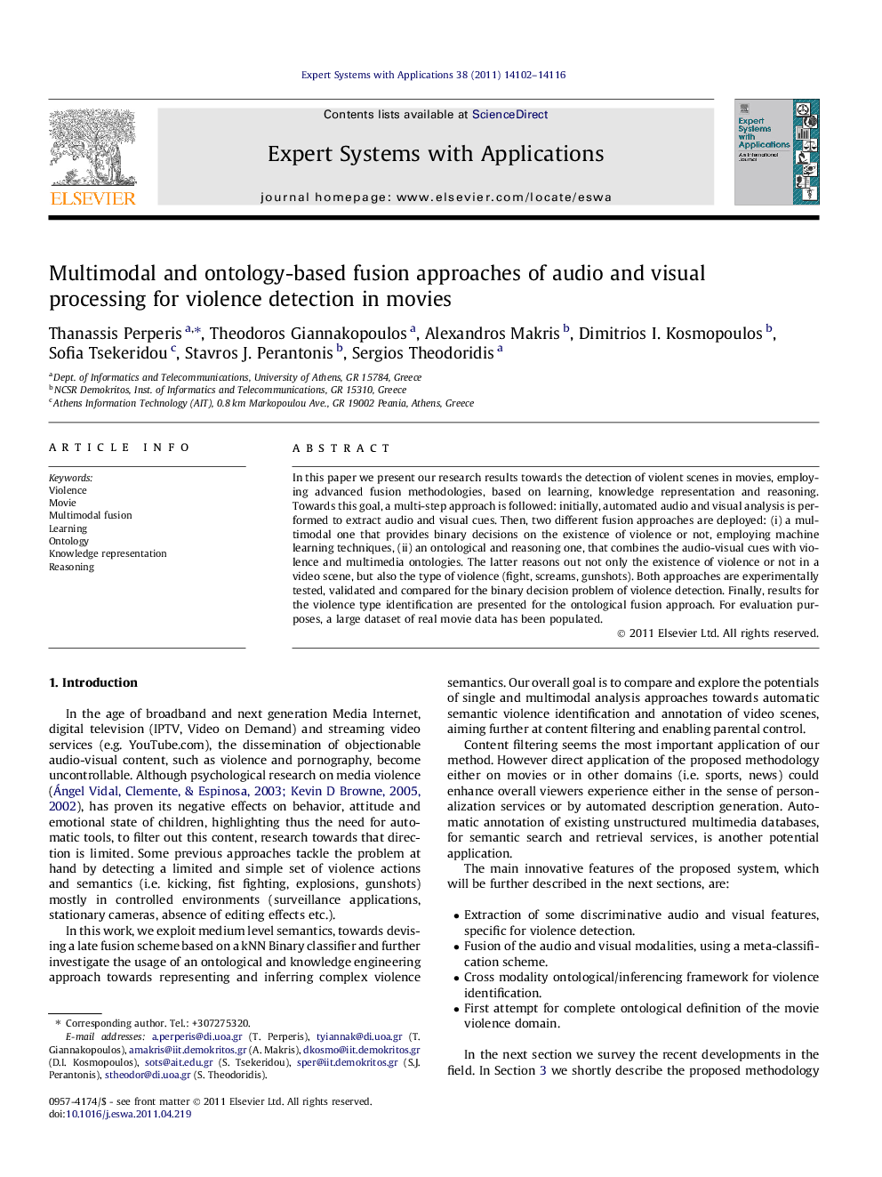 Multimodal and ontology-based fusion approaches of audio and visual processing for violence detection in movies