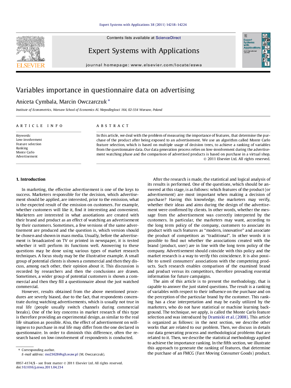 Variables importance in questionnaire data on advertising