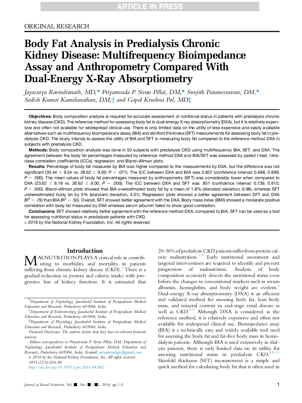 تجزیه و تحلیل چربی بدن در بیماری مزمن کلیوی پیشالیدزی: آزمایش بیوموادتی چند متغیری و آنتروپومتری در مقایسه با اشعه ایکس دوگانه انرژی 