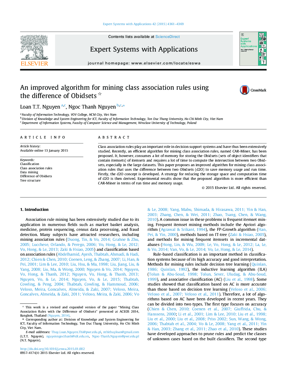 An improved algorithm for mining class association rules using the difference of Obidsets 