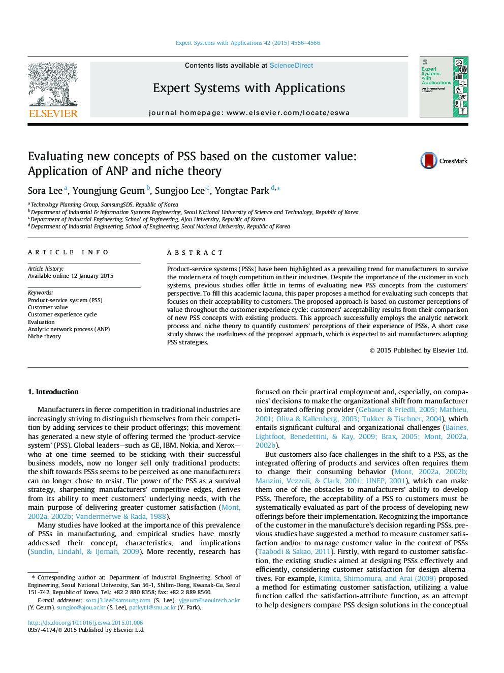 Evaluating new concepts of PSS based on the customer value: Application of ANP and niche theory