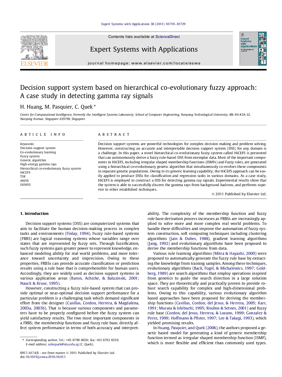 Decision support system based on hierarchical co-evolutionary fuzzy approach: A case study in detecting gamma ray signals