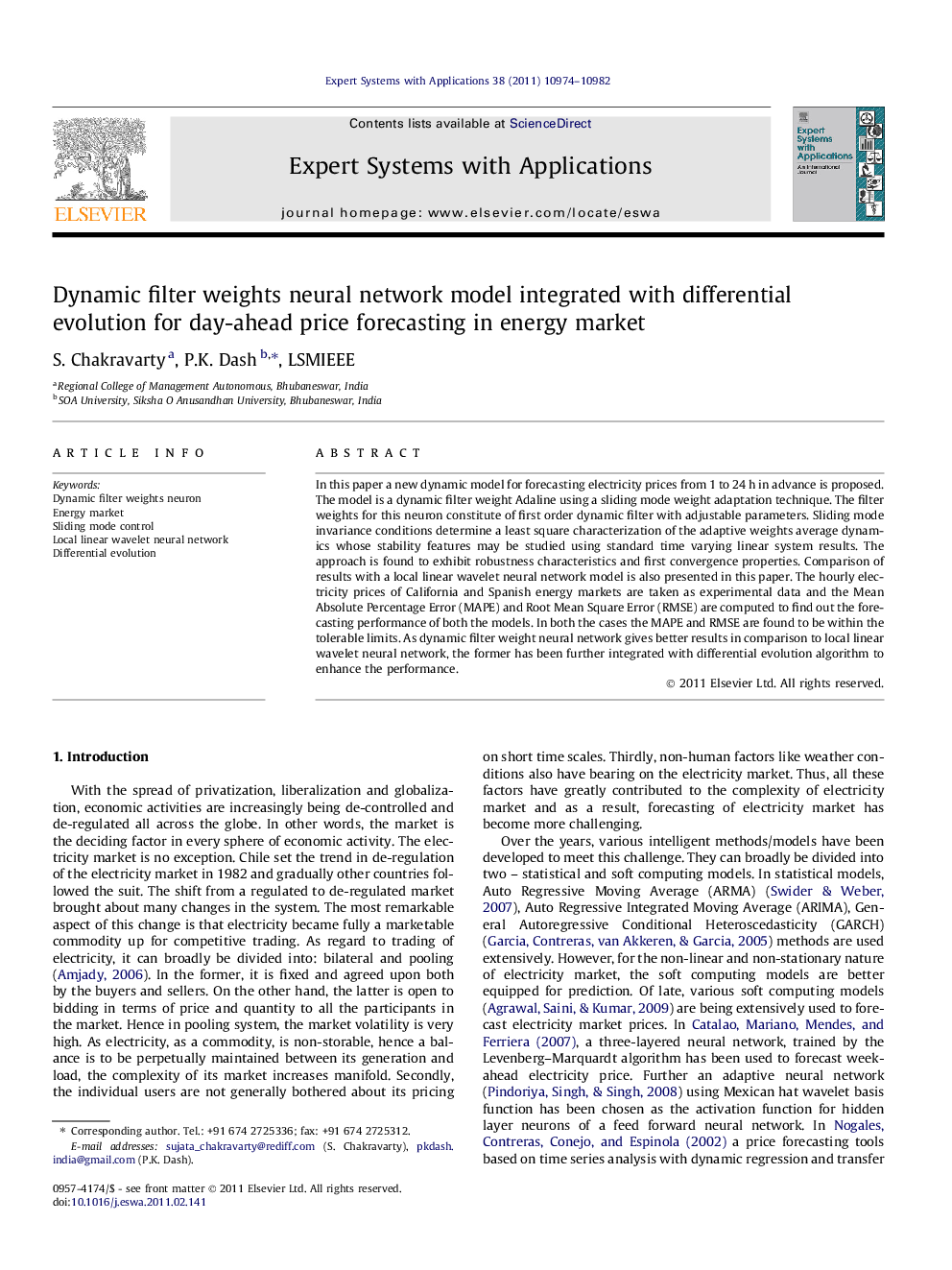 Dynamic filter weights neural network model integrated with differential evolution for day-ahead price forecasting in energy market