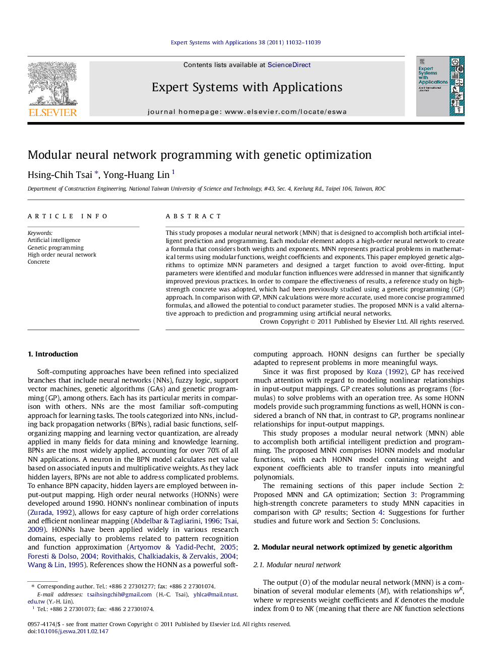 Modular neural network programming with genetic optimization