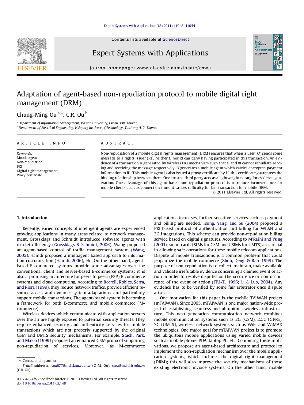 Adaptation of agent-based non-repudiation protocol to mobile digital right management (DRM)