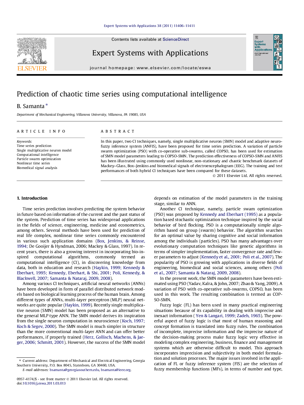 Prediction of chaotic time series using computational intelligence