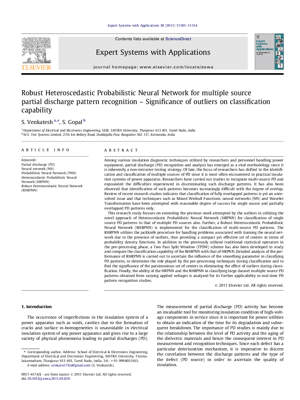 Robust Heteroscedastic Probabilistic Neural Network for multiple source partial discharge pattern recognition – Significance of outliers on classification capability