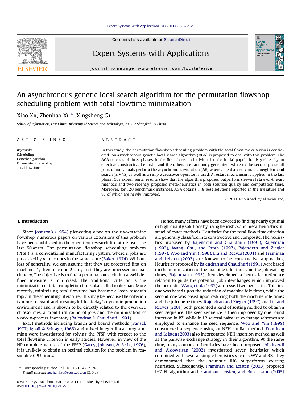 An asynchronous genetic local search algorithm for the permutation flowshop scheduling problem with total flowtime minimization