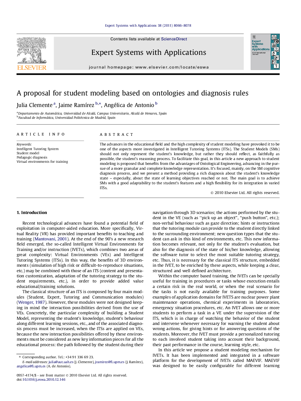 A proposal for student modeling based on ontologies and diagnosis rules