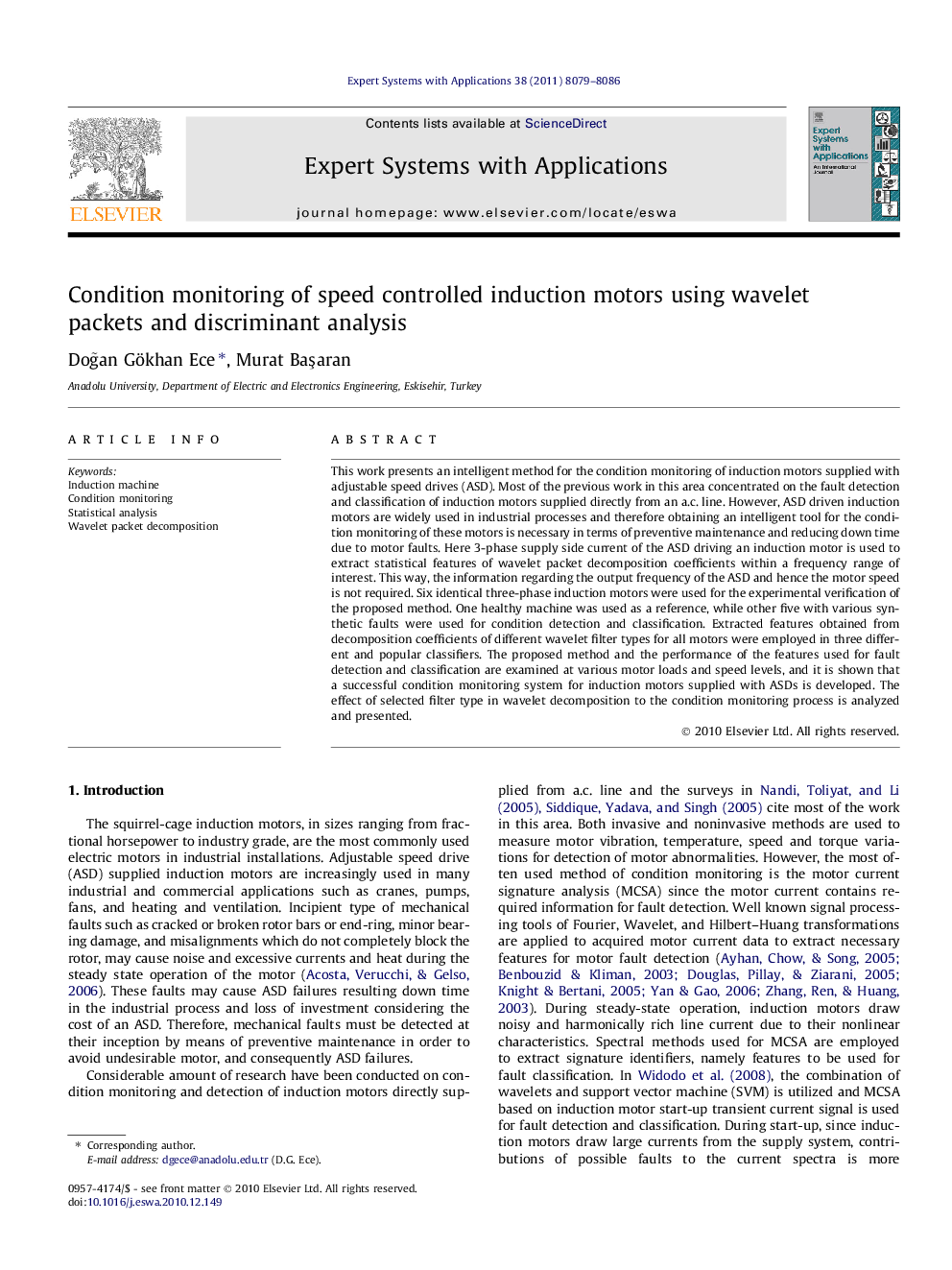 Condition monitoring of speed controlled induction motors using wavelet packets and discriminant analysis