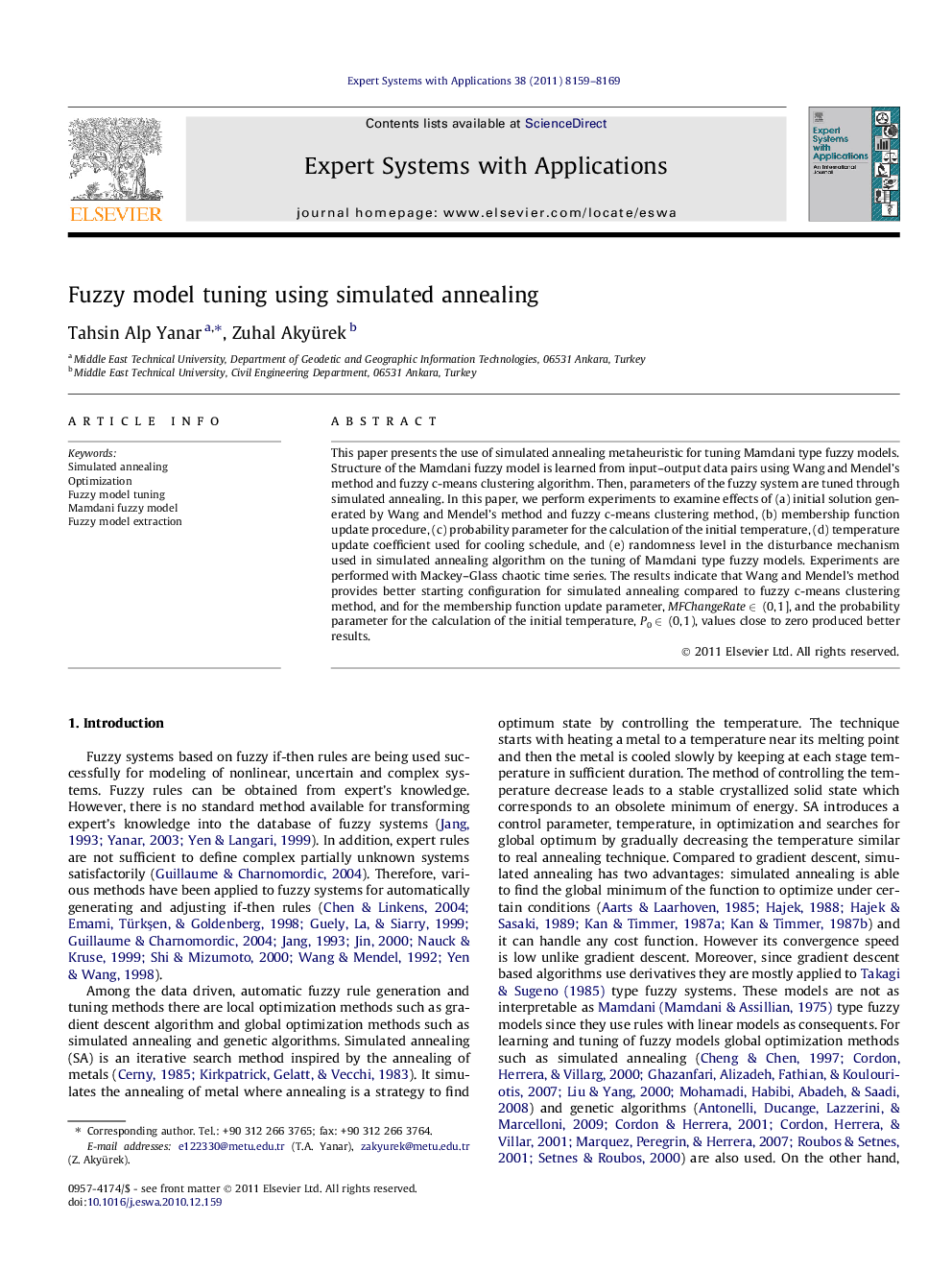 عکس صفحه اول مقاله: Fuzzy model tuning using simulated annealing Fuzzy model tuning using simulated annealing
