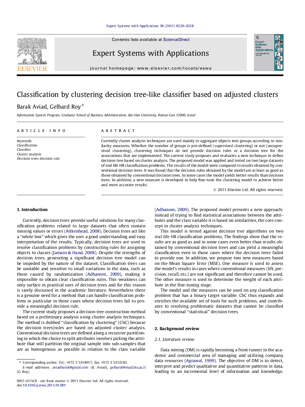 Classification by clustering decision tree-like classifier based on adjusted clusters