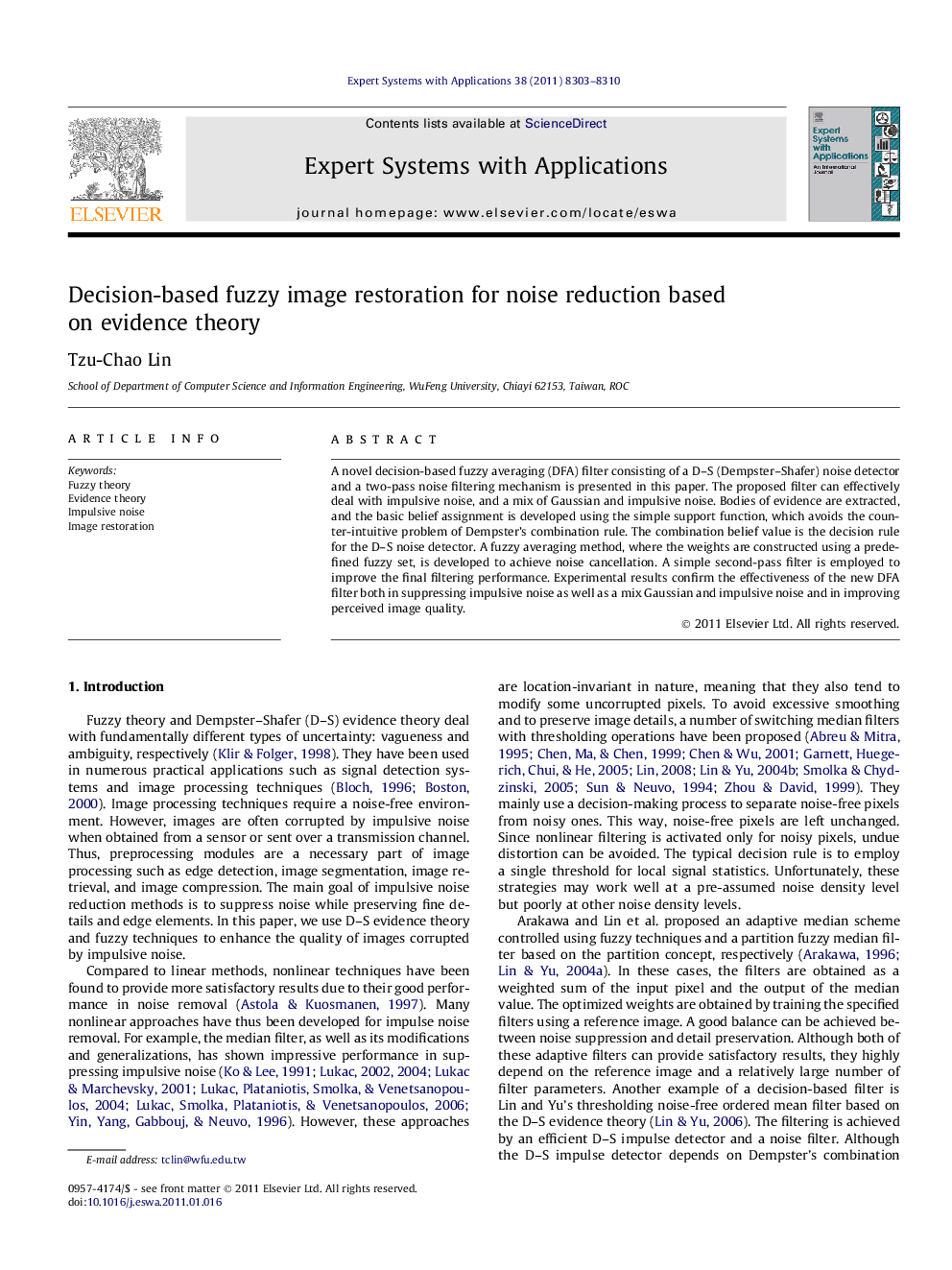 Decision-based fuzzy image restoration for noise reduction based on evidence theory