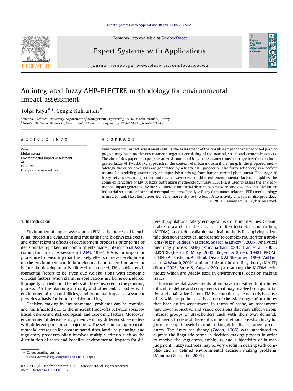 An integrated fuzzy AHP–ELECTRE methodology for environmental impact assessment