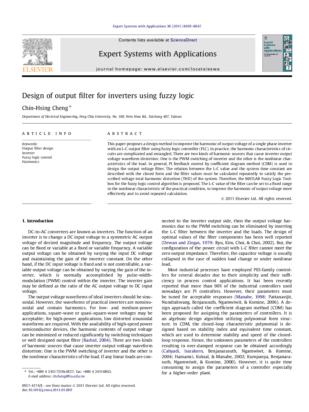 Design of output filter for inverters using fuzzy logic