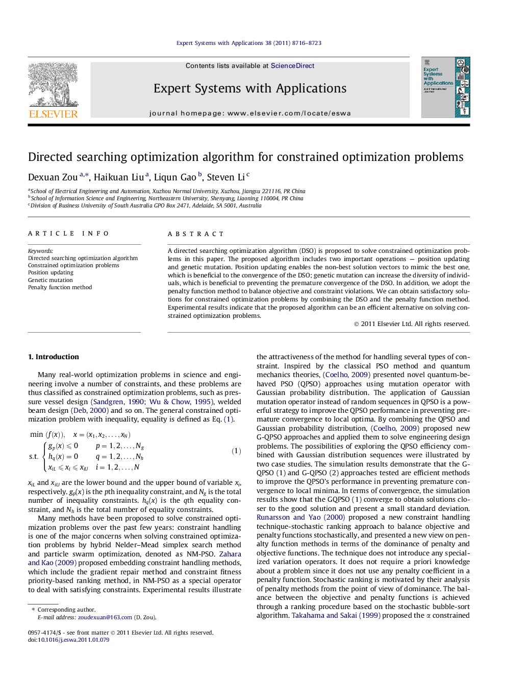 Directed searching optimization algorithm for constrained optimization problems