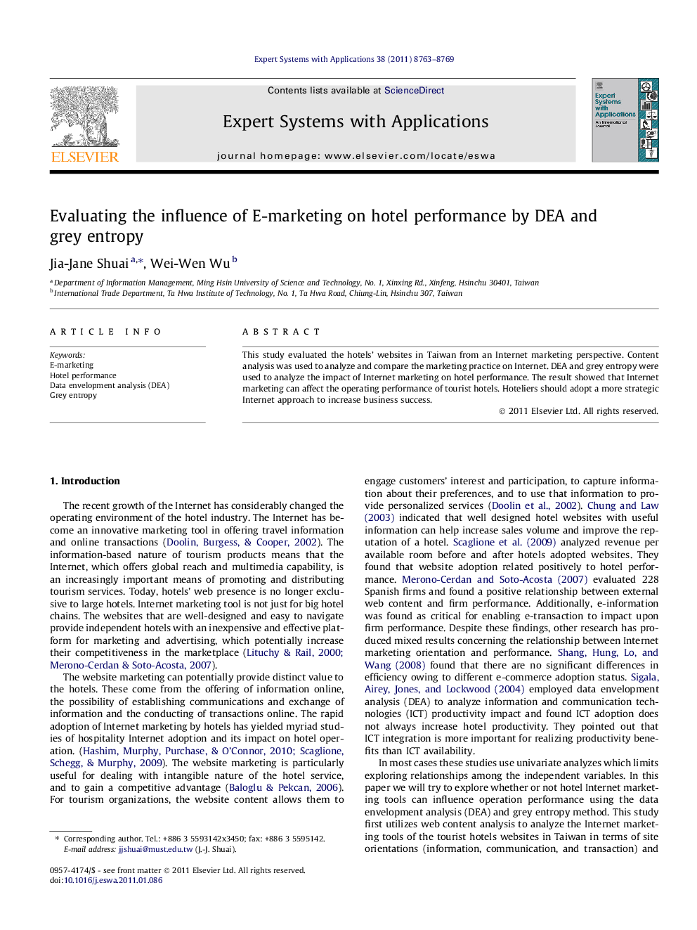 Evaluating the influence of E-marketing on hotel performance by DEA and grey entropy