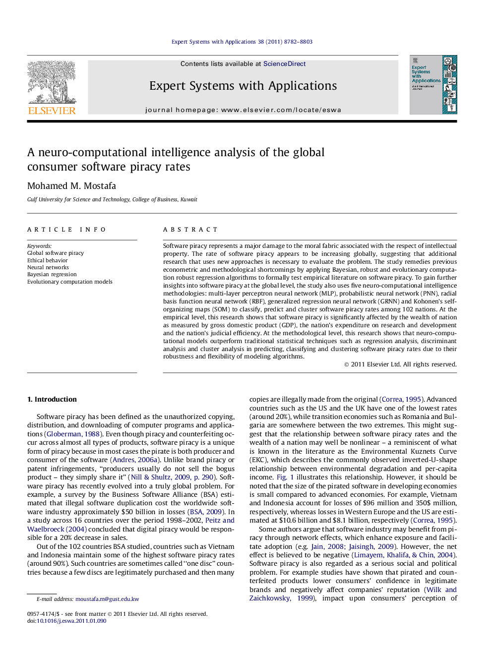 A neuro-computational intelligence analysis of the global consumer software piracy rates