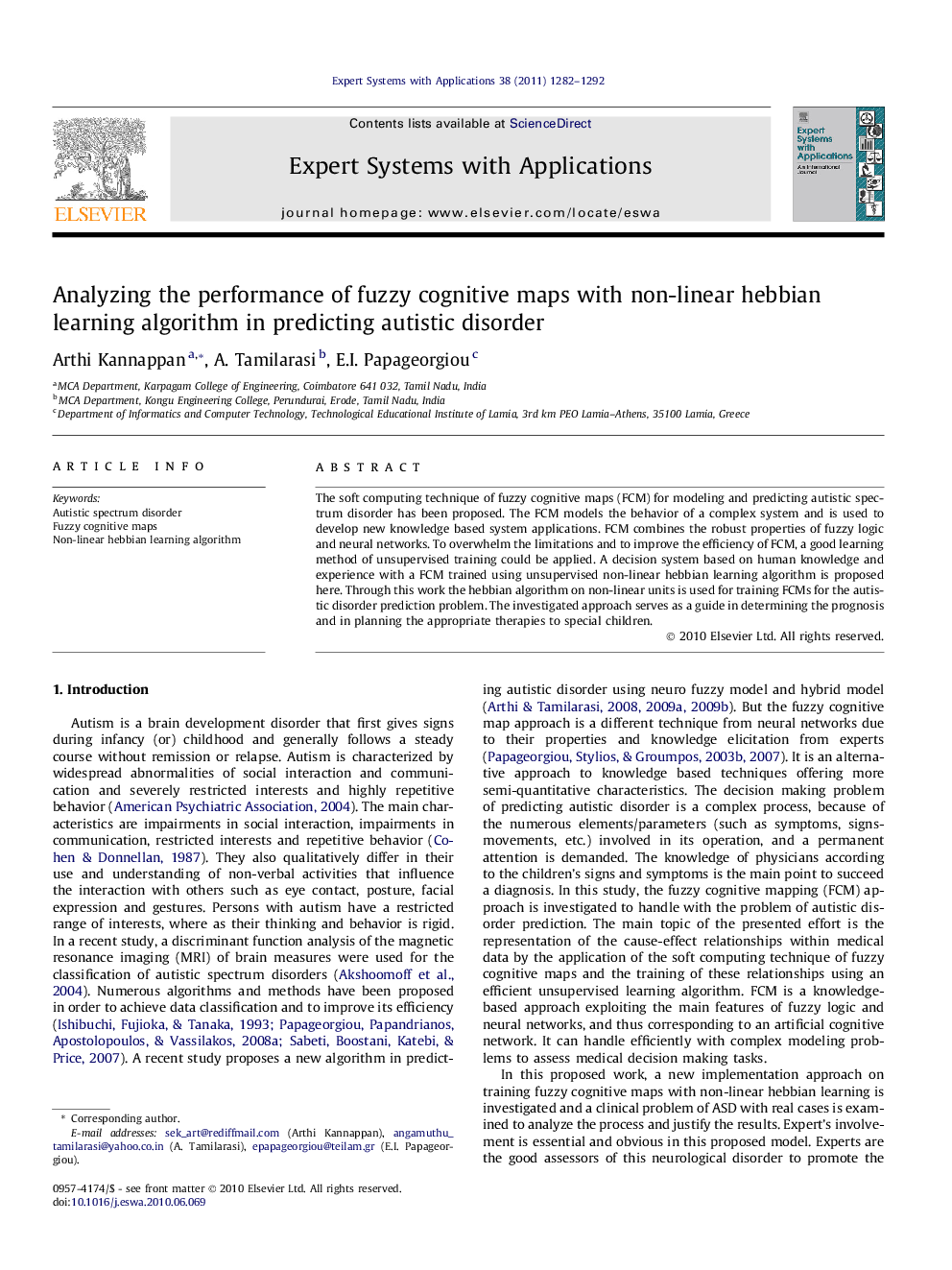 Analyzing the performance of fuzzy cognitive maps with non-linear hebbian learning algorithm in predicting autistic disorder