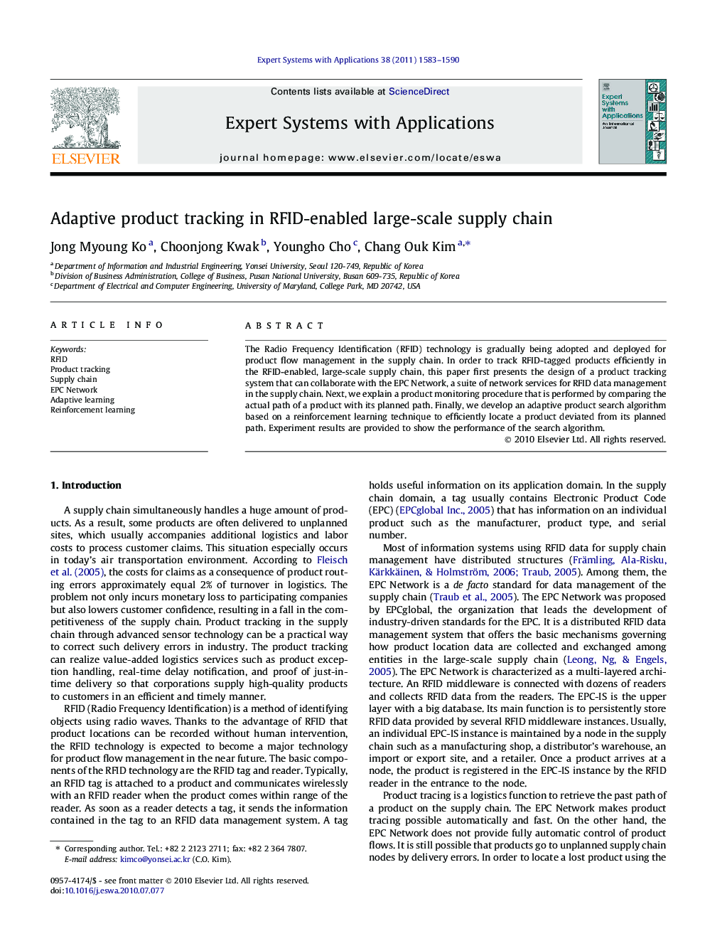عکس صفحه اول مقاله: Adaptive product tracking in RFID-enabled large-scale supply chain Adaptive product tracking in RFID-enabled large-scale supply chain