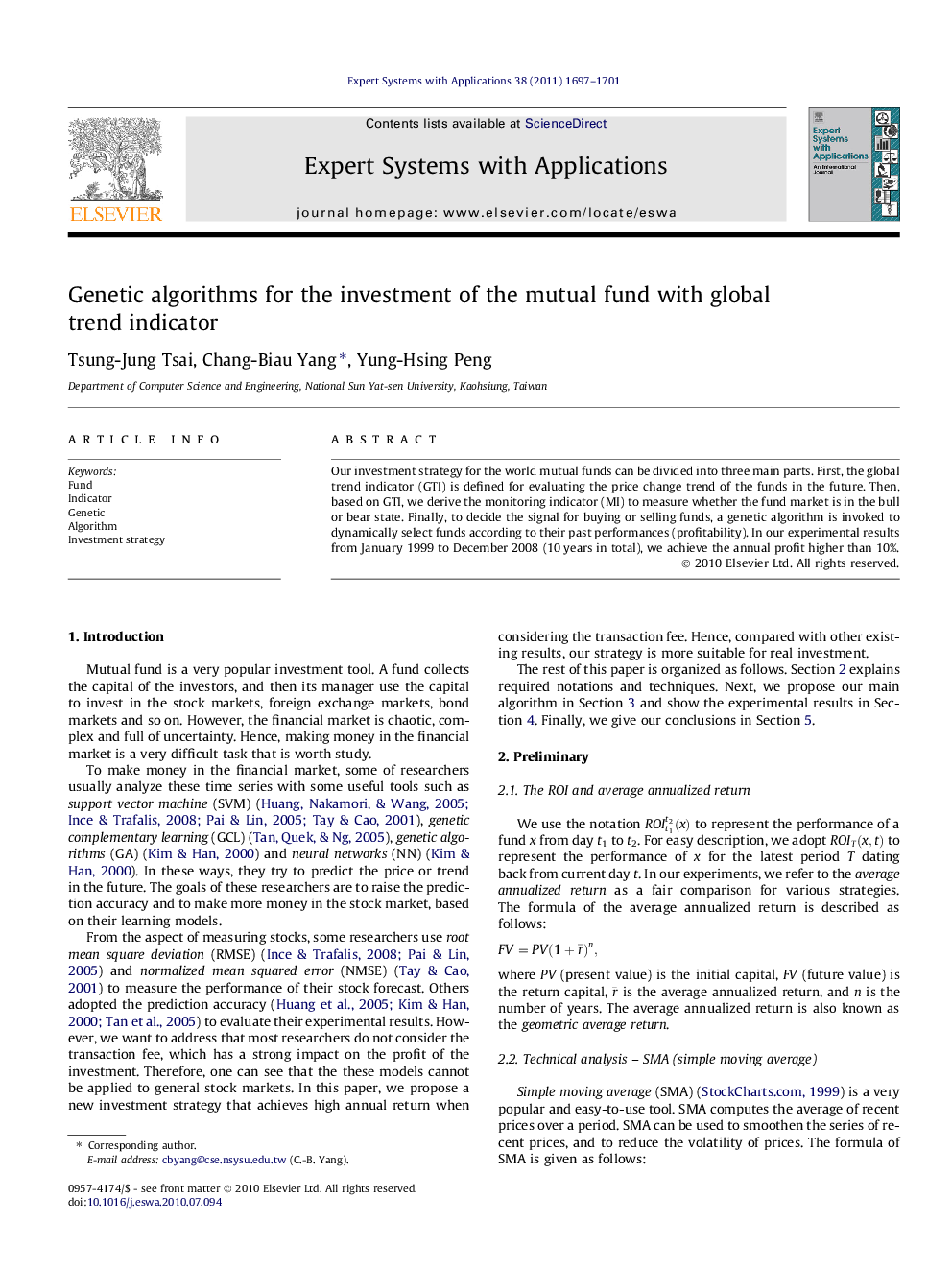 Genetic algorithms for the investment of the mutual fund with global trend indicator