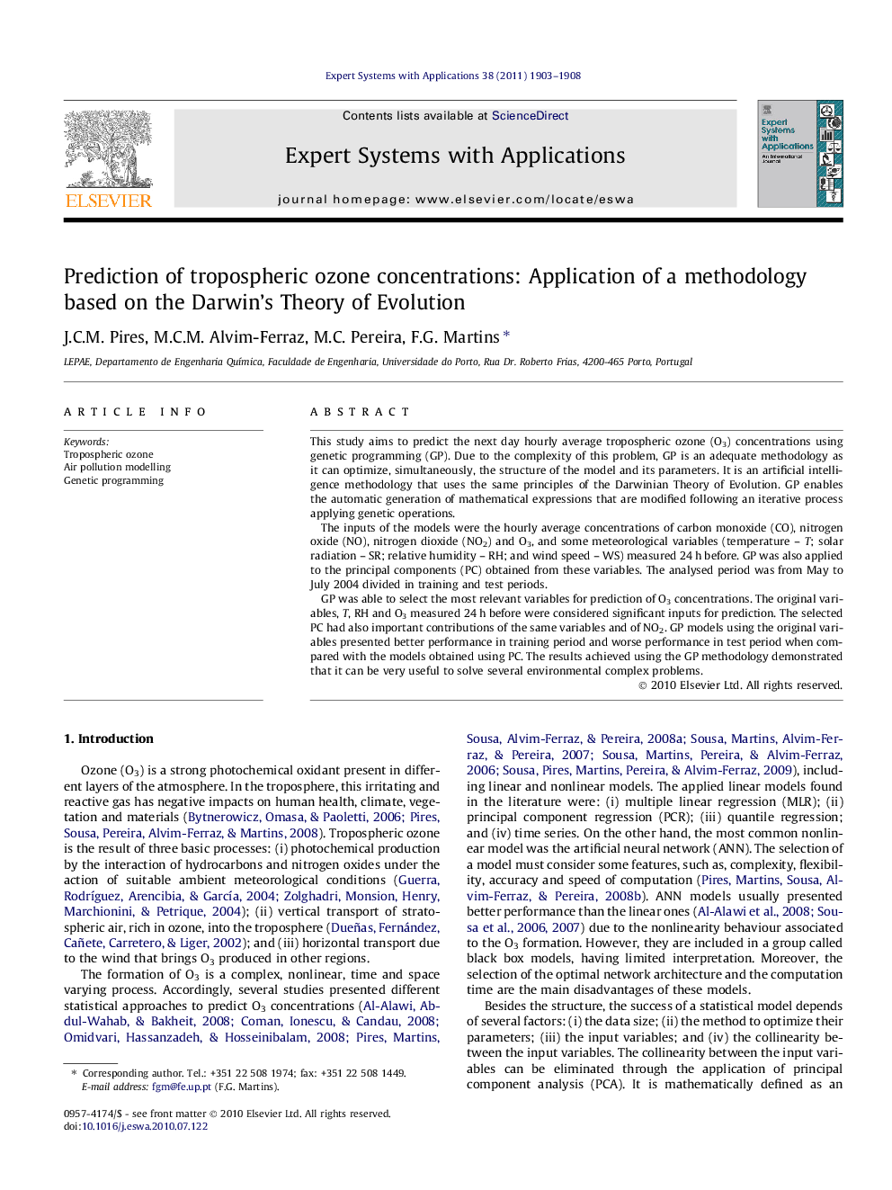 Prediction of tropospheric ozone concentrations: Application of a methodology based on the Darwin’s Theory of Evolution