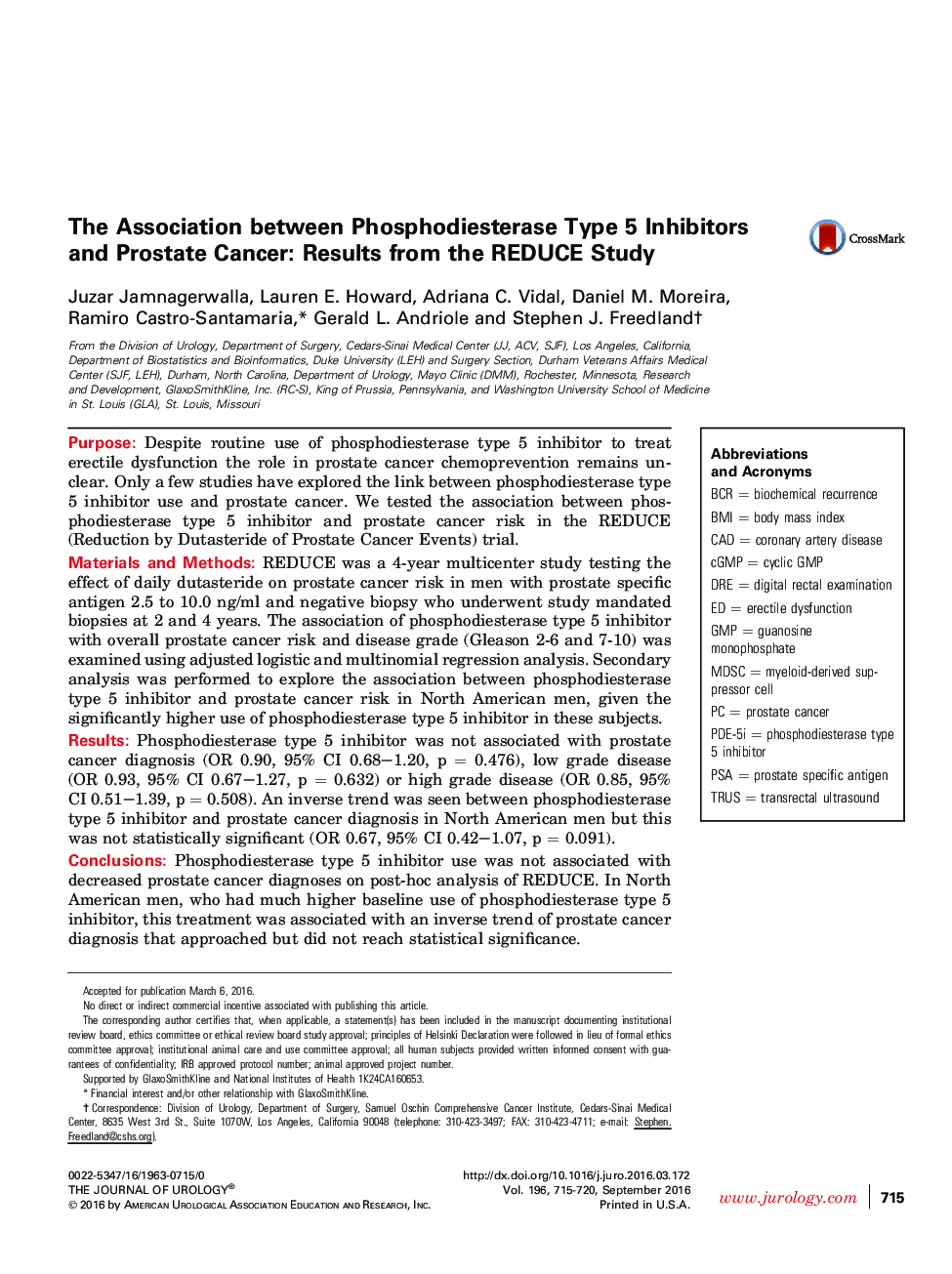 ارتباط بین مهارکننده های نوع 5 فسفودیاستراز و سرطان پروستات: نتایج تحقیق REDUCE