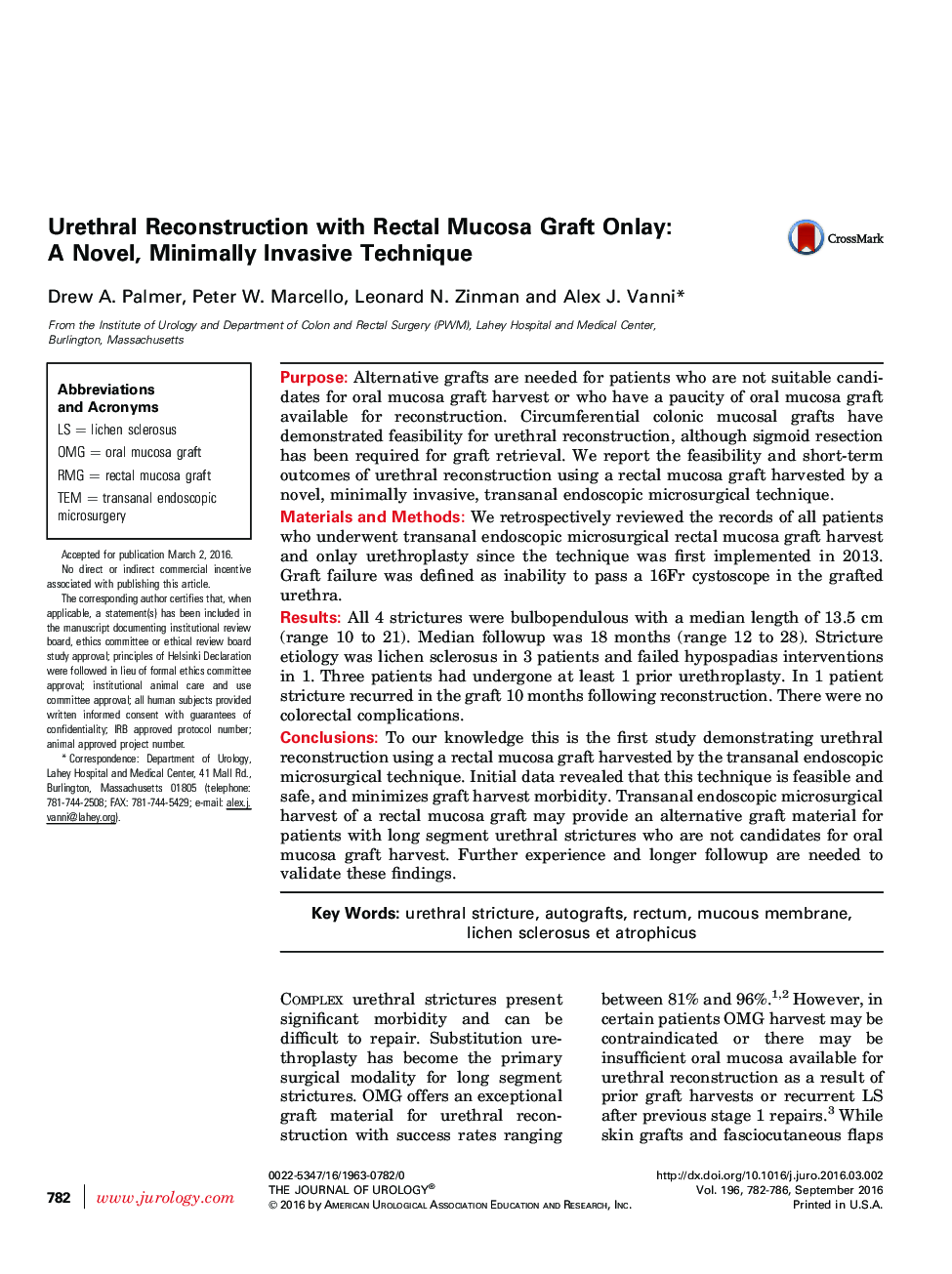 Urethral Reconstruction with Rectal Mucosa Graft Onlay: A Novel, Minimally Invasive Technique 