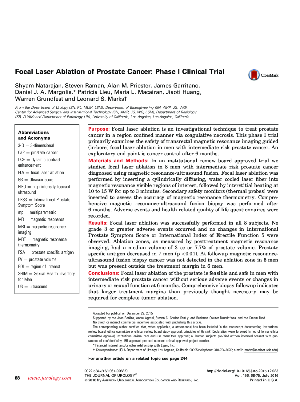 فرسایش لیزری کانونی سرطان پروستات: مطالعات بالینی فاز