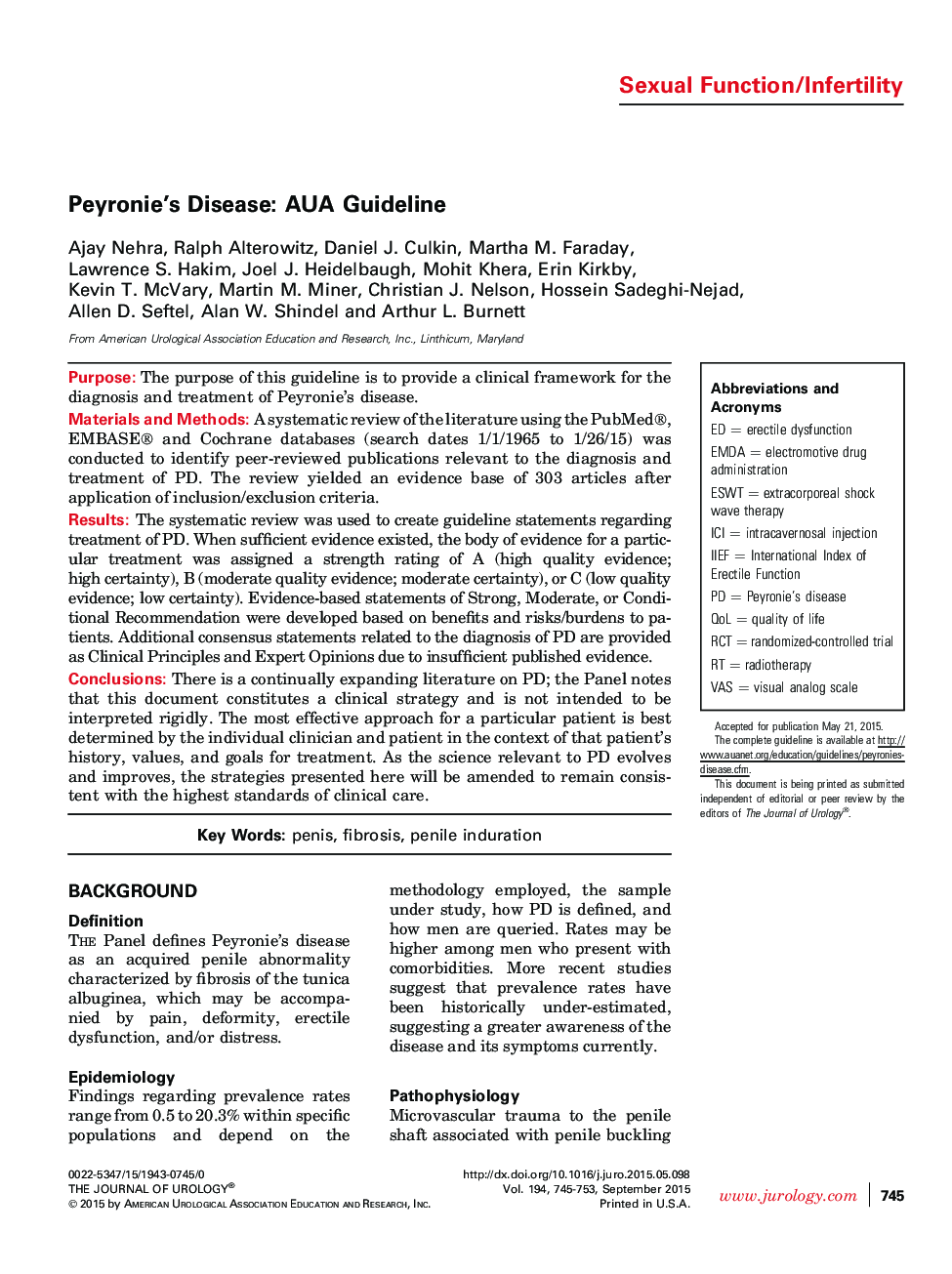 Peyronie’s Disease: AUA Guideline 