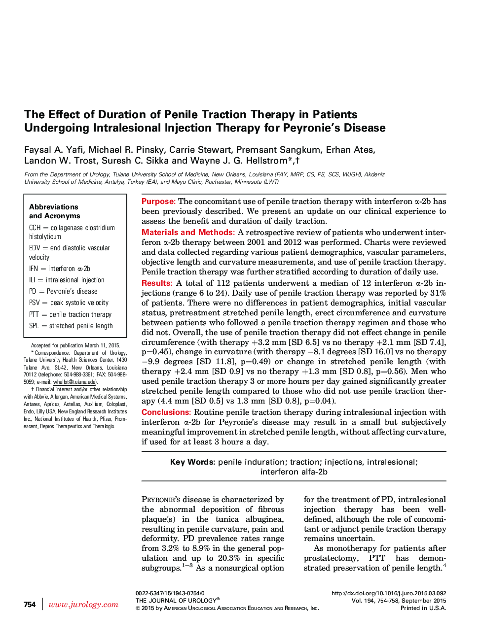 The Effect of Duration of Penile Traction Therapy in Patients Undergoing Intralesional Injection Therapy for Peyronie's Disease