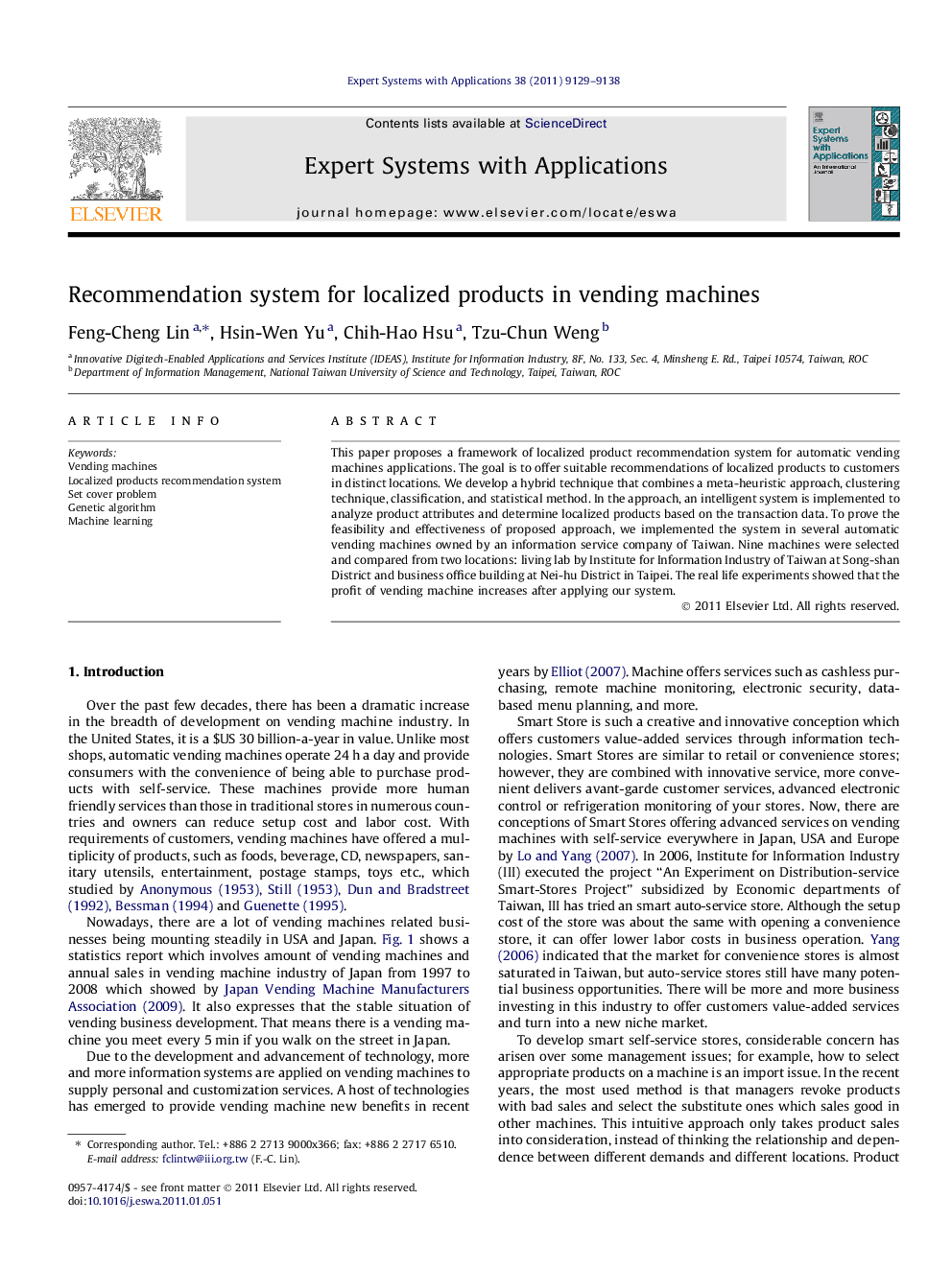 Recommendation system for localized products in vending machines