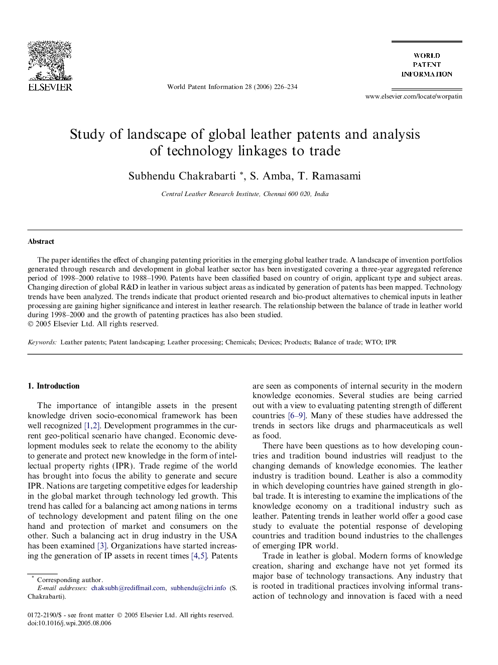 Study of landscape of global leather patents and analysis of technology linkages to trade