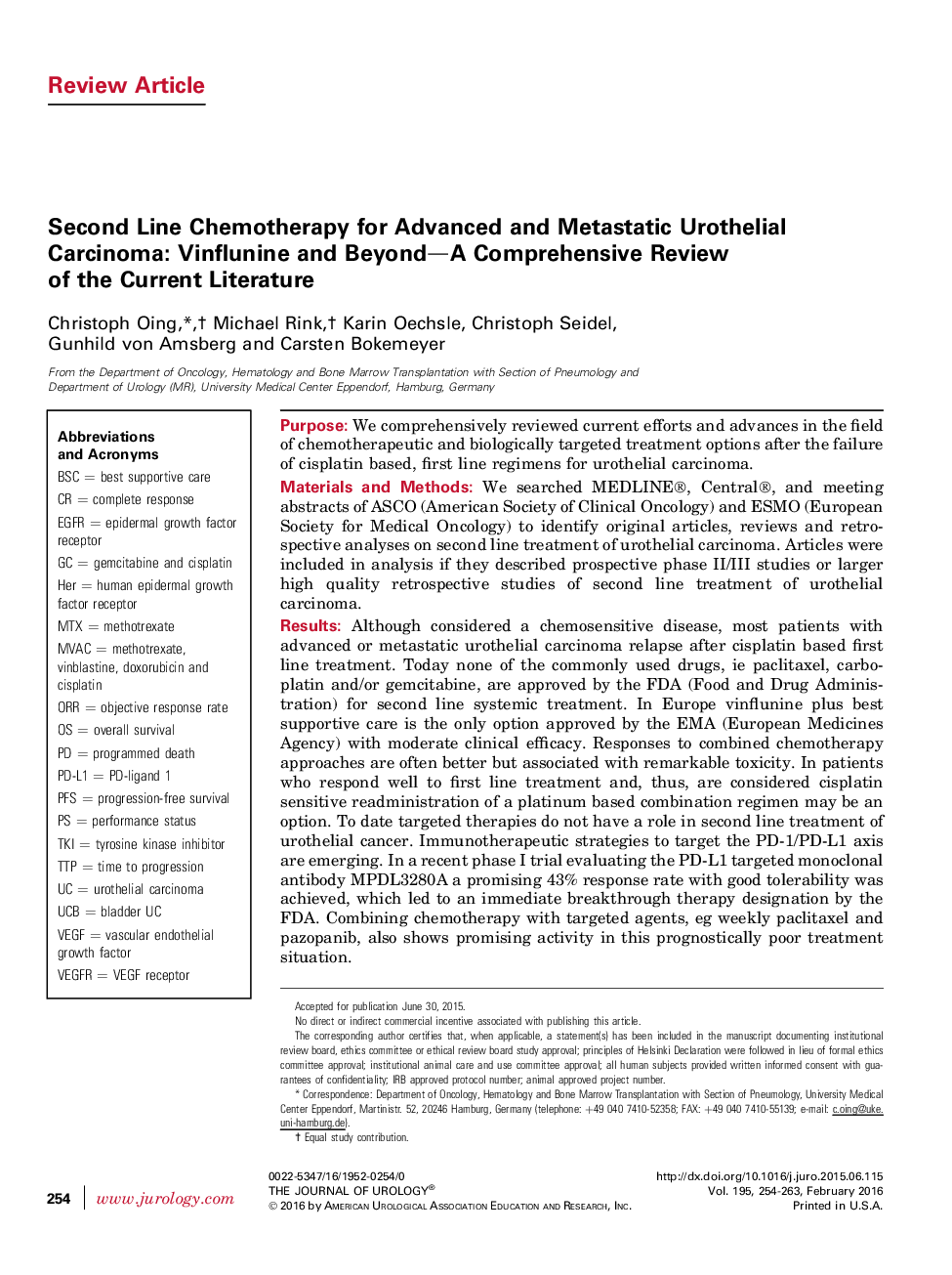 Second Line Chemotherapy for Advanced and Metastatic Urothelial Carcinoma: Vinflunine and Beyond—A Comprehensive Review of the Current Literature 