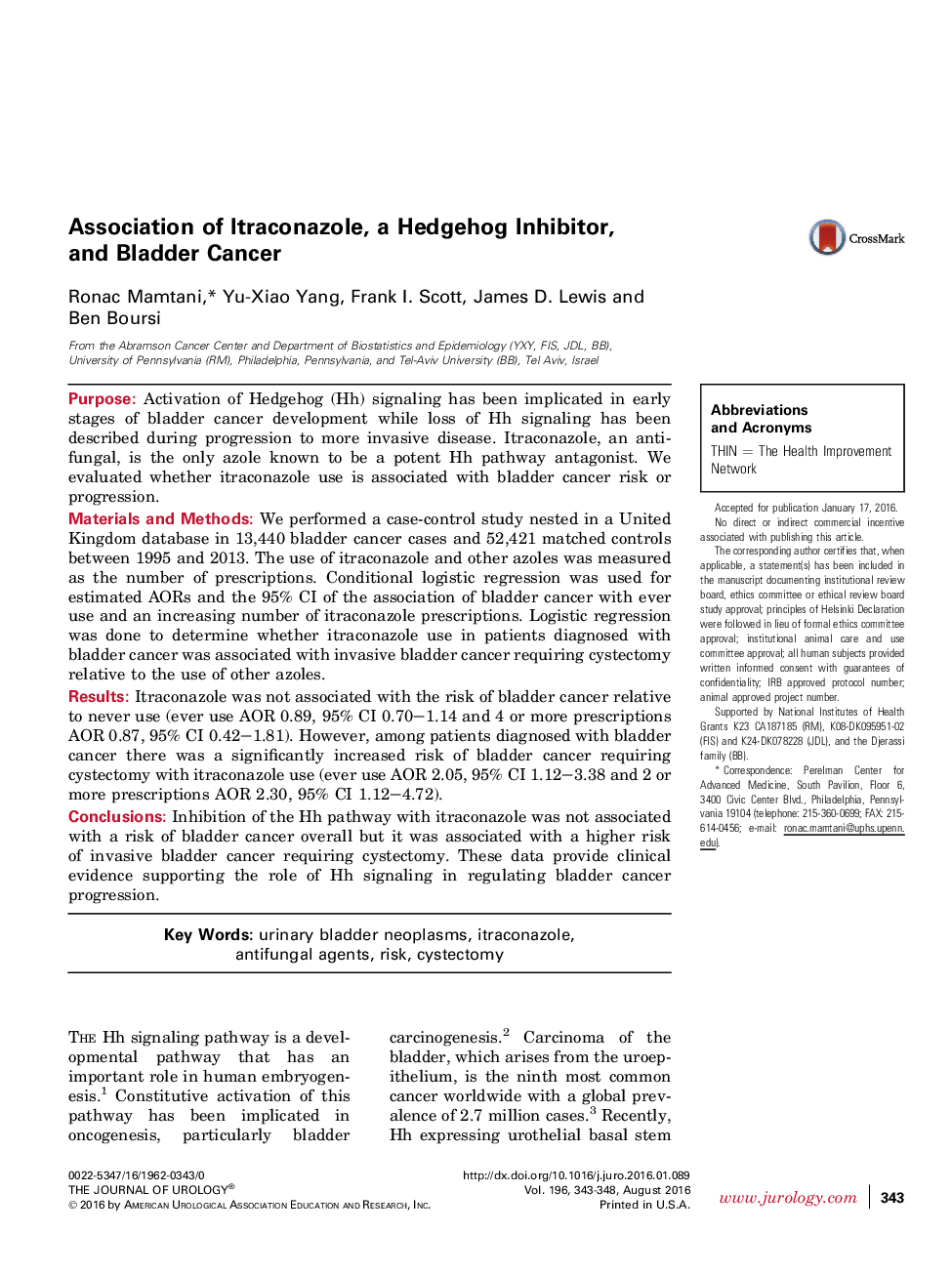 Association of Itraconazole, a Hedgehog Inhibitor, and Bladder Cancer 