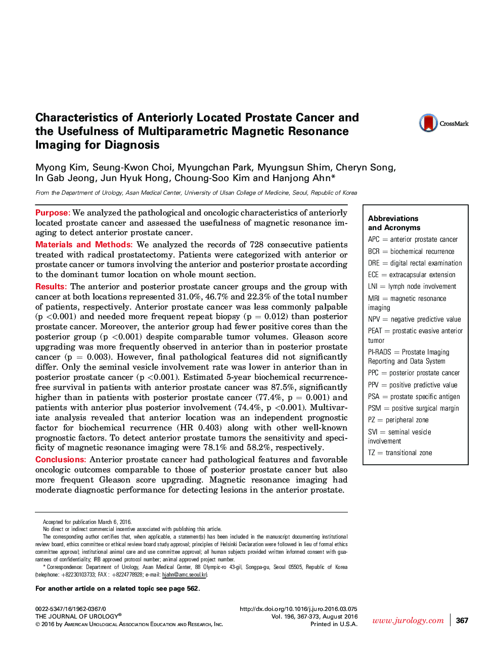 ویژگی های سرطان پروستات قدامی و مفید بودن تصویربرداری رزونانس مغناطیسی چند پارامتری برای تشخیص 