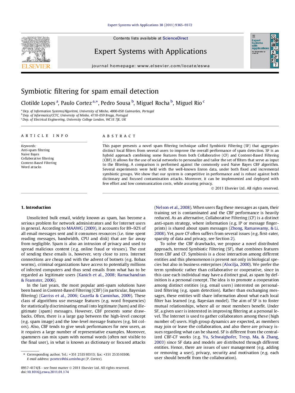 Symbiotic filtering for spam email detection