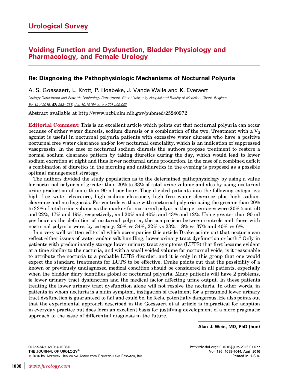 Re: Diagnosing the Pathophysiologic Mechanisms of Nocturnal Polyuria