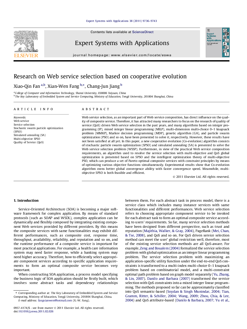 Research on Web service selection based on cooperative evolution