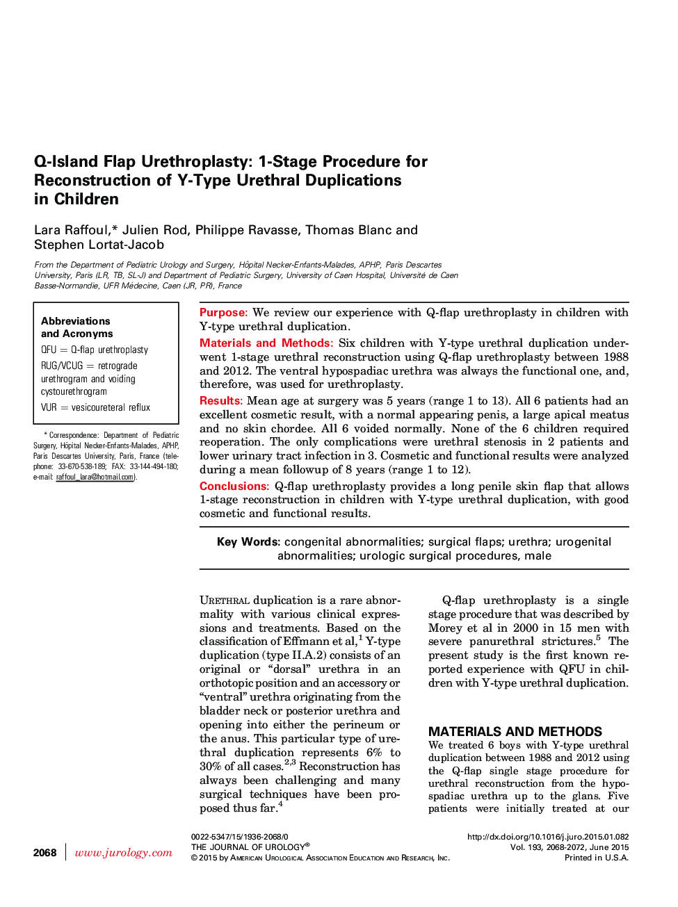 Q-Island Flap Urethroplasty: 1-Stage Procedure for Reconstruction of Y-Type Urethral Duplications in Children