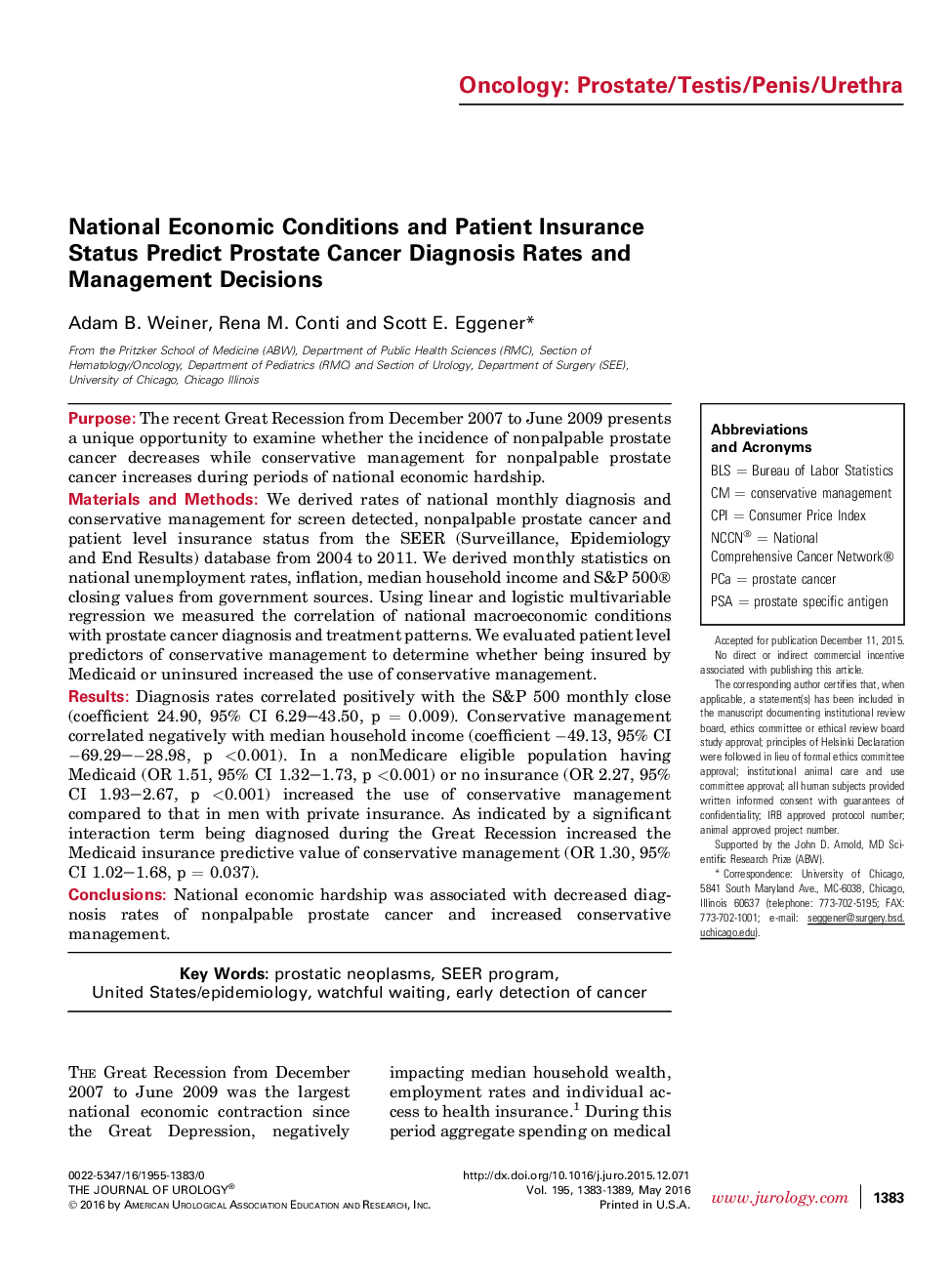 National Economic Conditions and Patient Insurance Status Predict Prostate Cancer Diagnosis Rates and Management Decisions