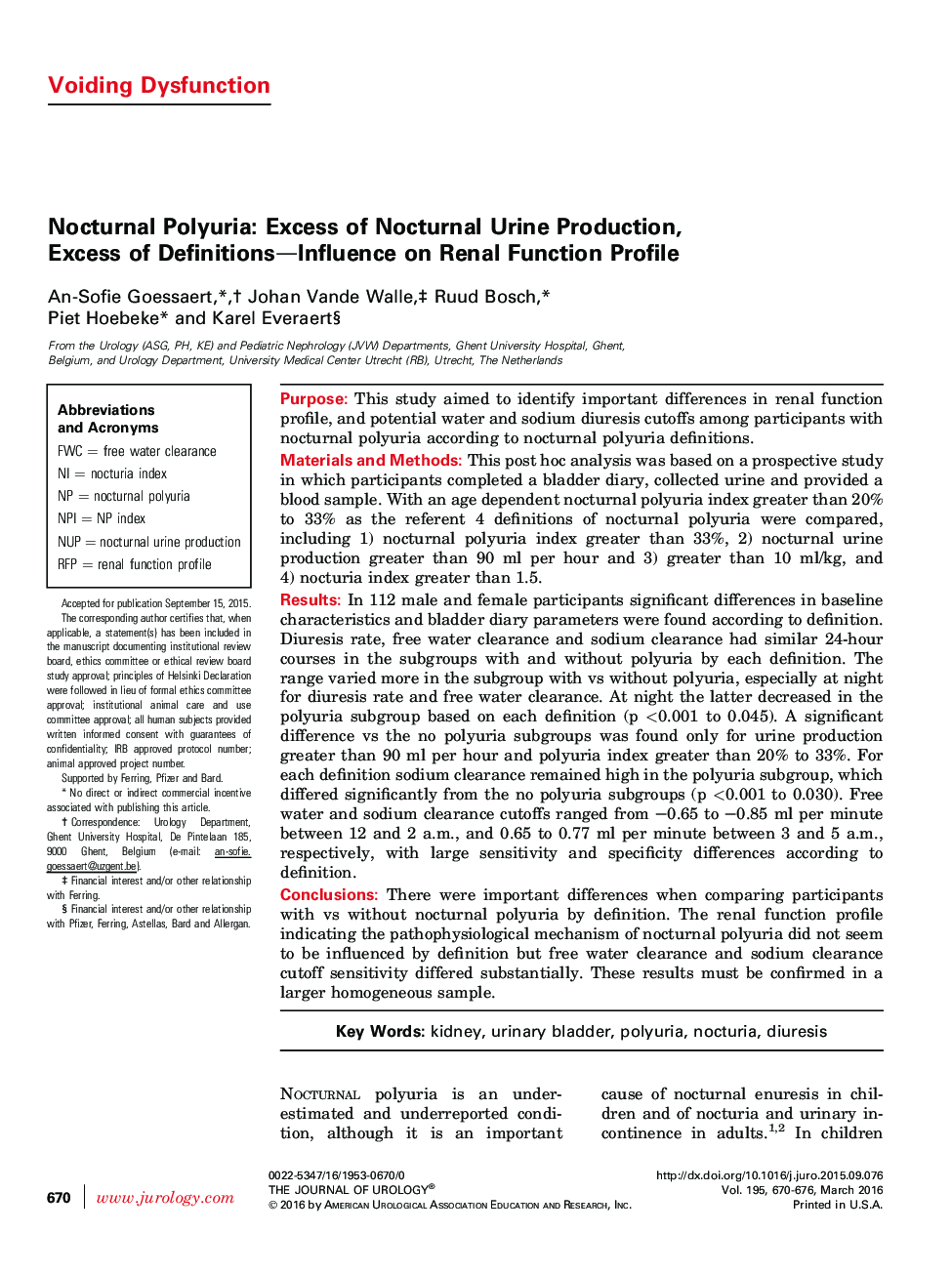 Nocturnal Polyuria: Excess of Nocturnal Urine Production, Excess of Definitions—Influence on Renal Function Profile 