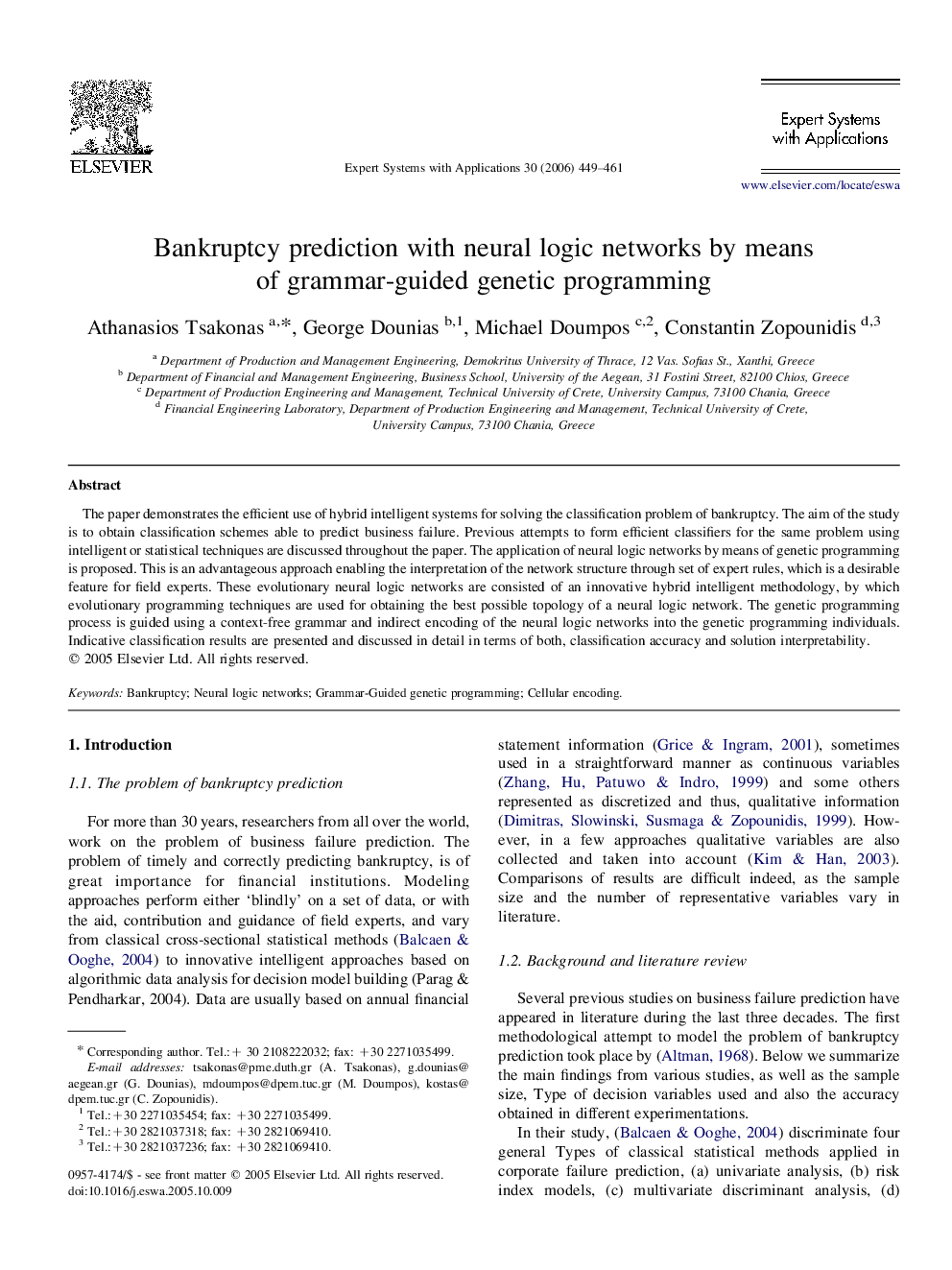 Bankruptcy prediction with neural logic networks by means of grammar-guided genetic programming