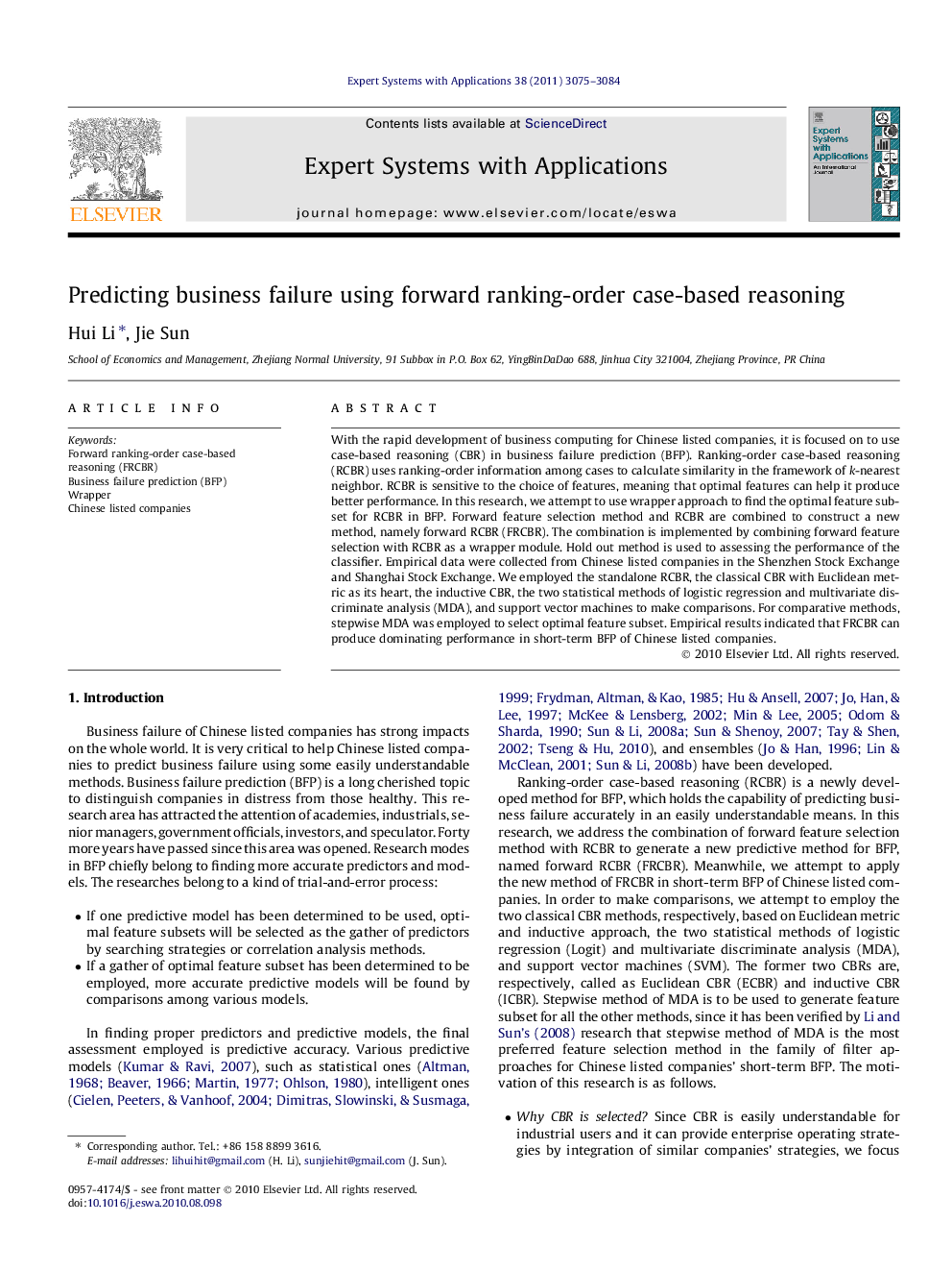 Predicting business failure using forward ranking-order case-based reasoning