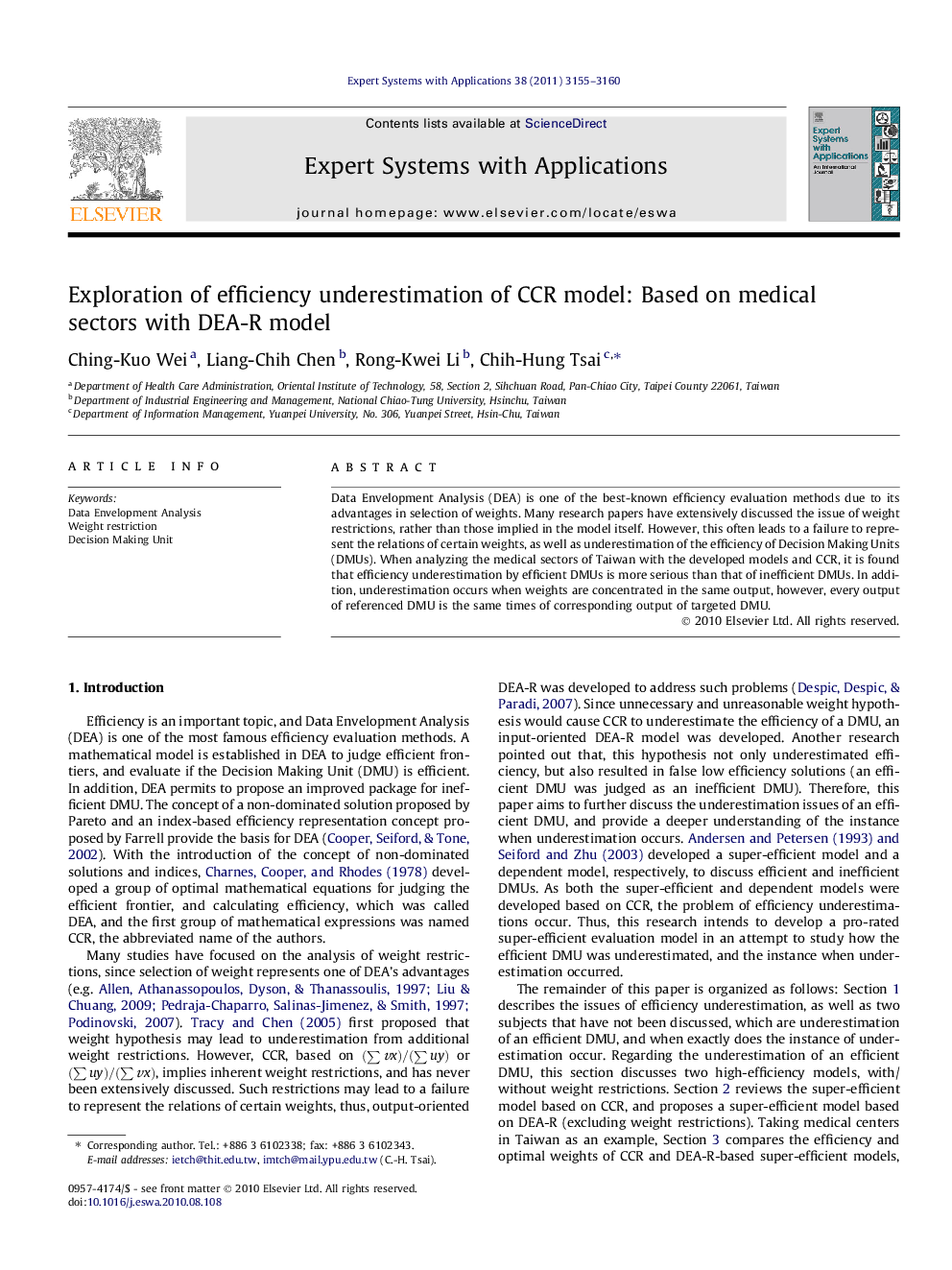 Exploration of efficiency underestimation of CCR model: Based on medical sectors with DEA-R model