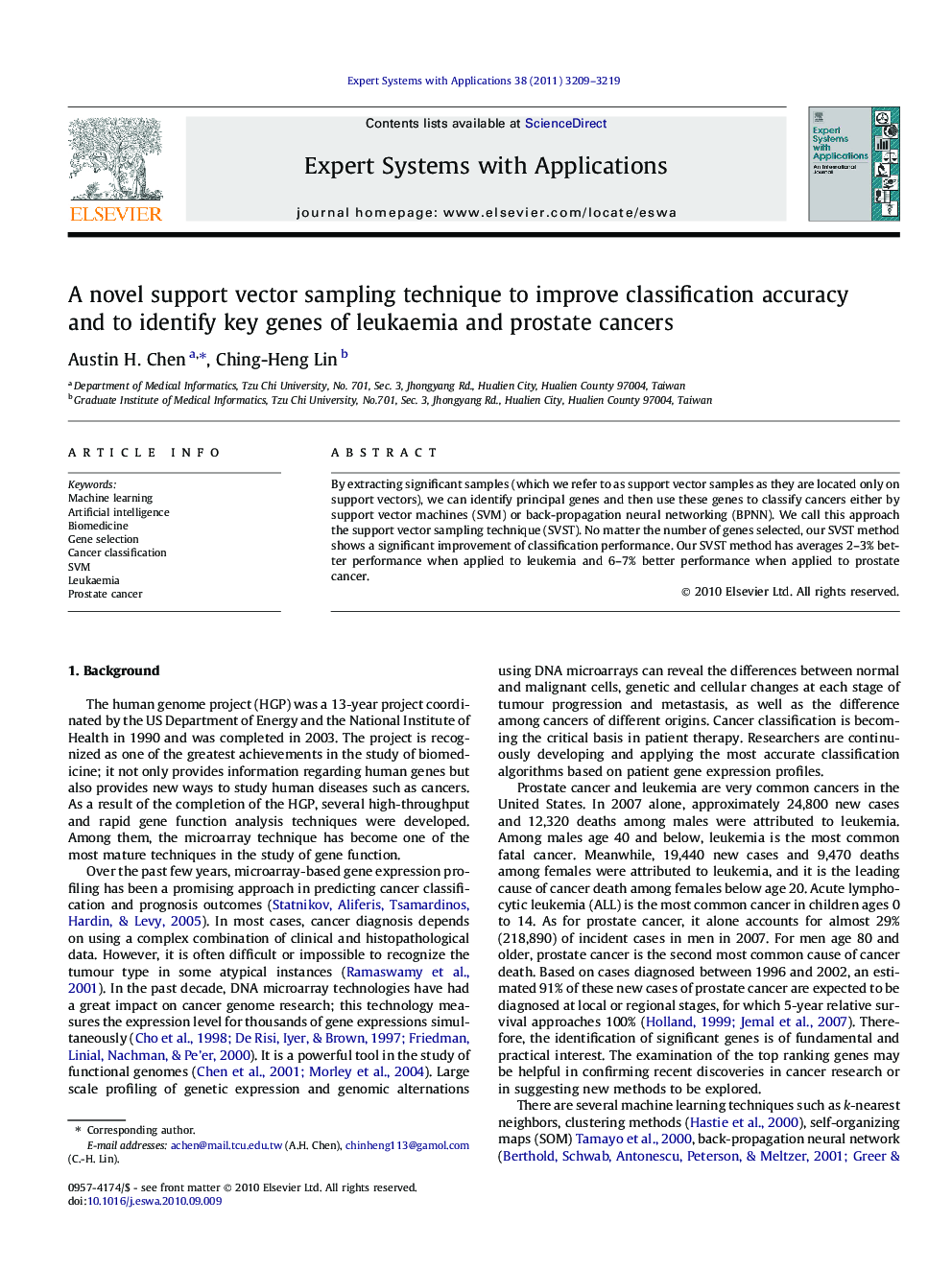 A novel support vector sampling technique to improve classification accuracy and to identify key genes of leukaemia and prostate cancers