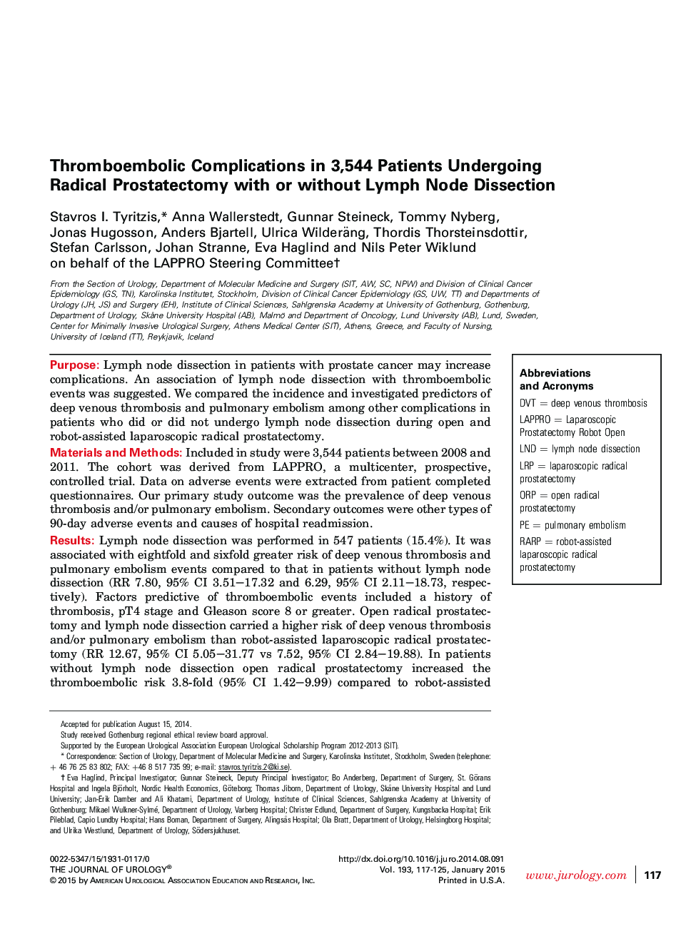 عوارض ترومبو آمبولی در 3544 بیمار مبتلا به پروستاتکتومی رادیکال با یا بدون توموگرافی لنفاوی 