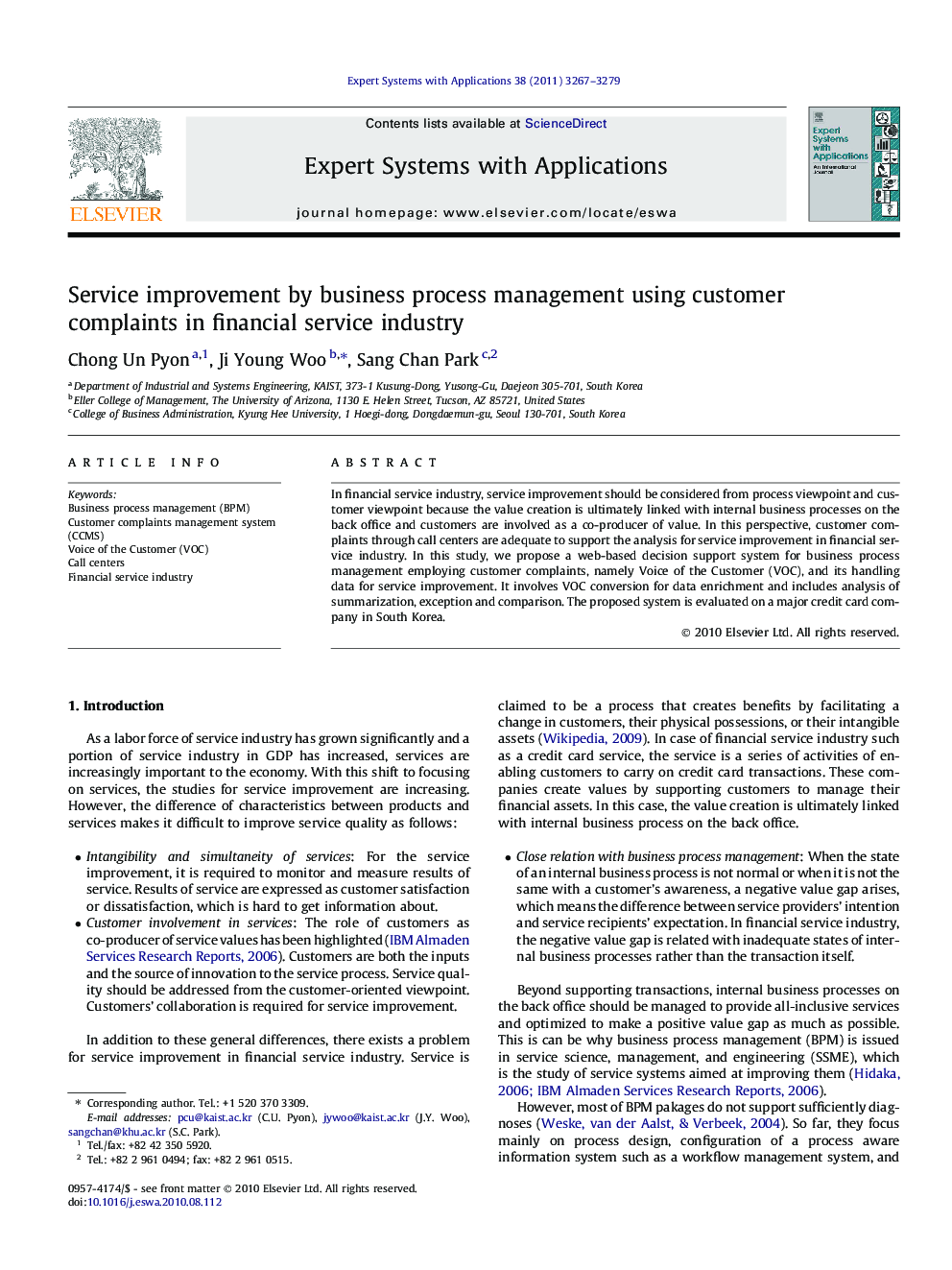 Service improvement by business process management using customer complaints in financial service industry